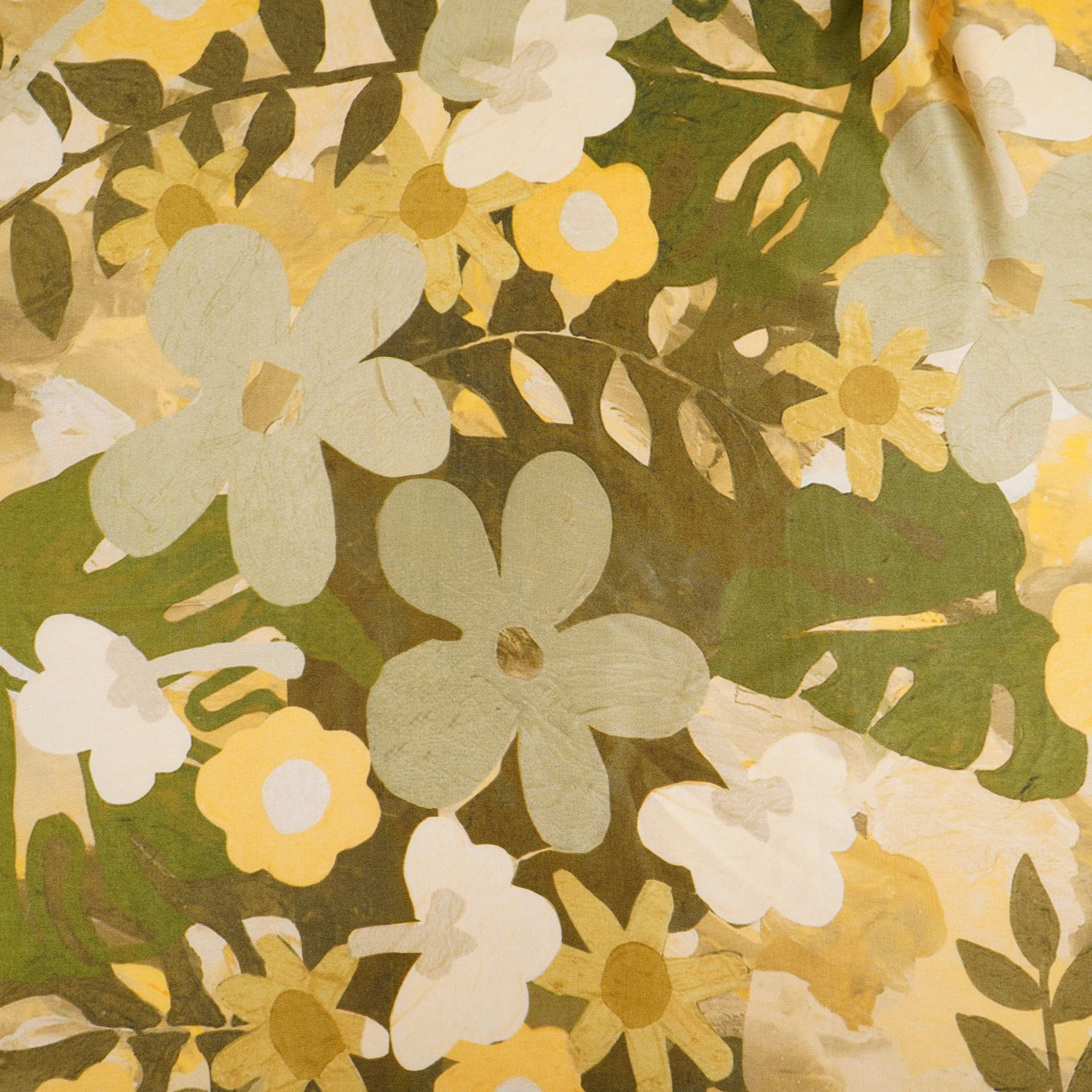 Olive Green floral print Bemberg Modal Silk Fabric KTP-31415 - TradeUNO