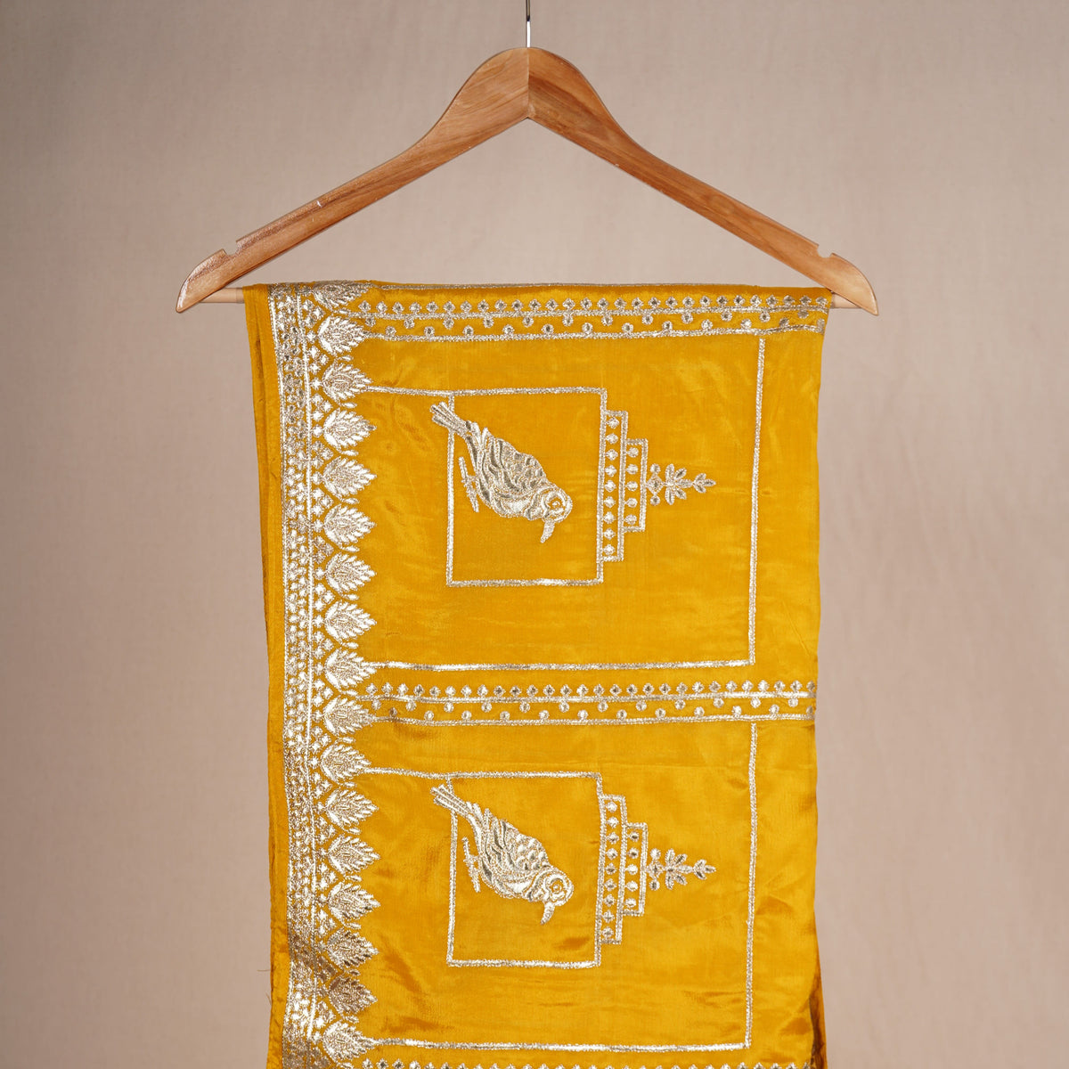 Mustard Zari Gota Embroidery Chinon Dupatta