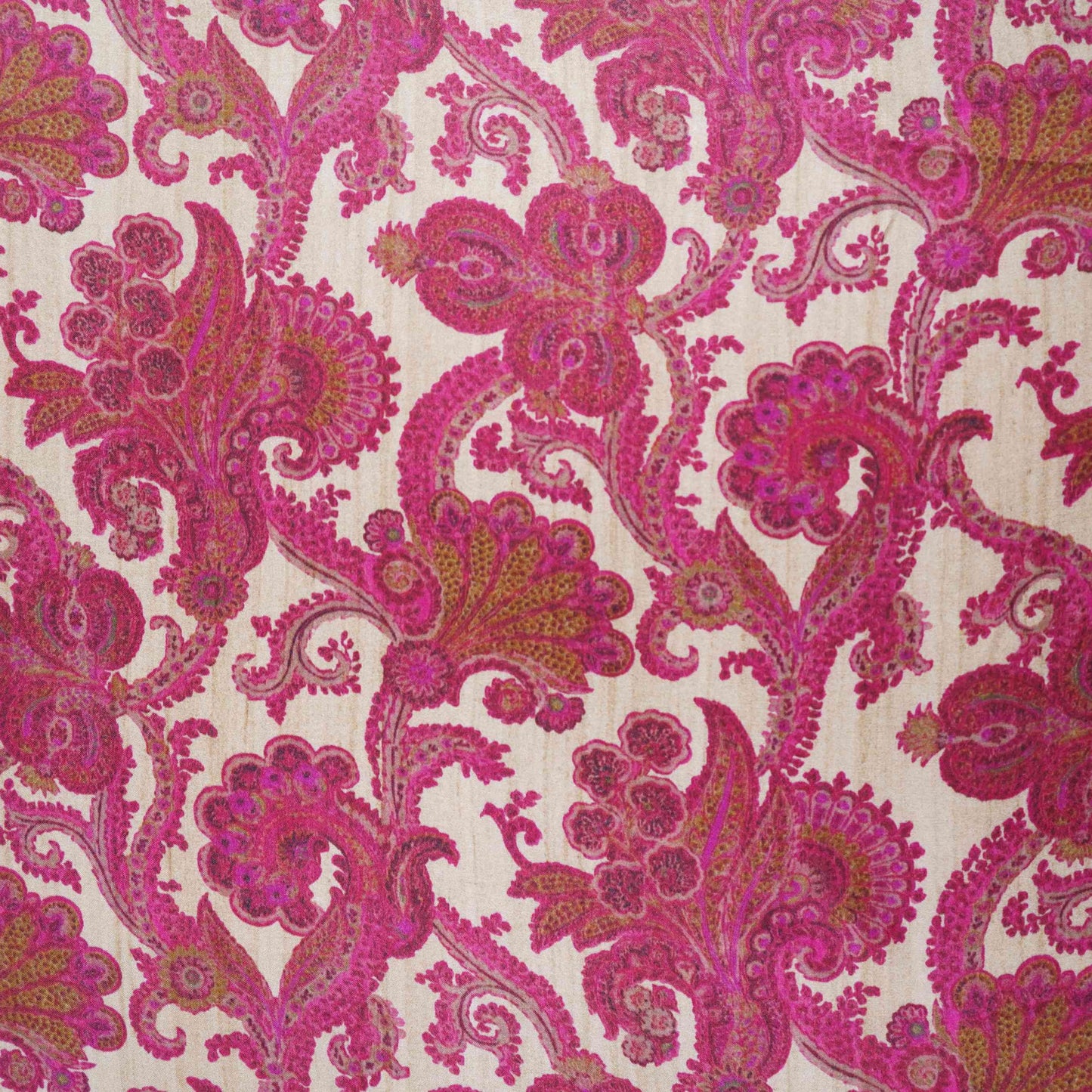 Beige with Rani Pink Paisley print Bemberg Modal Silk Fabric KTP-31391