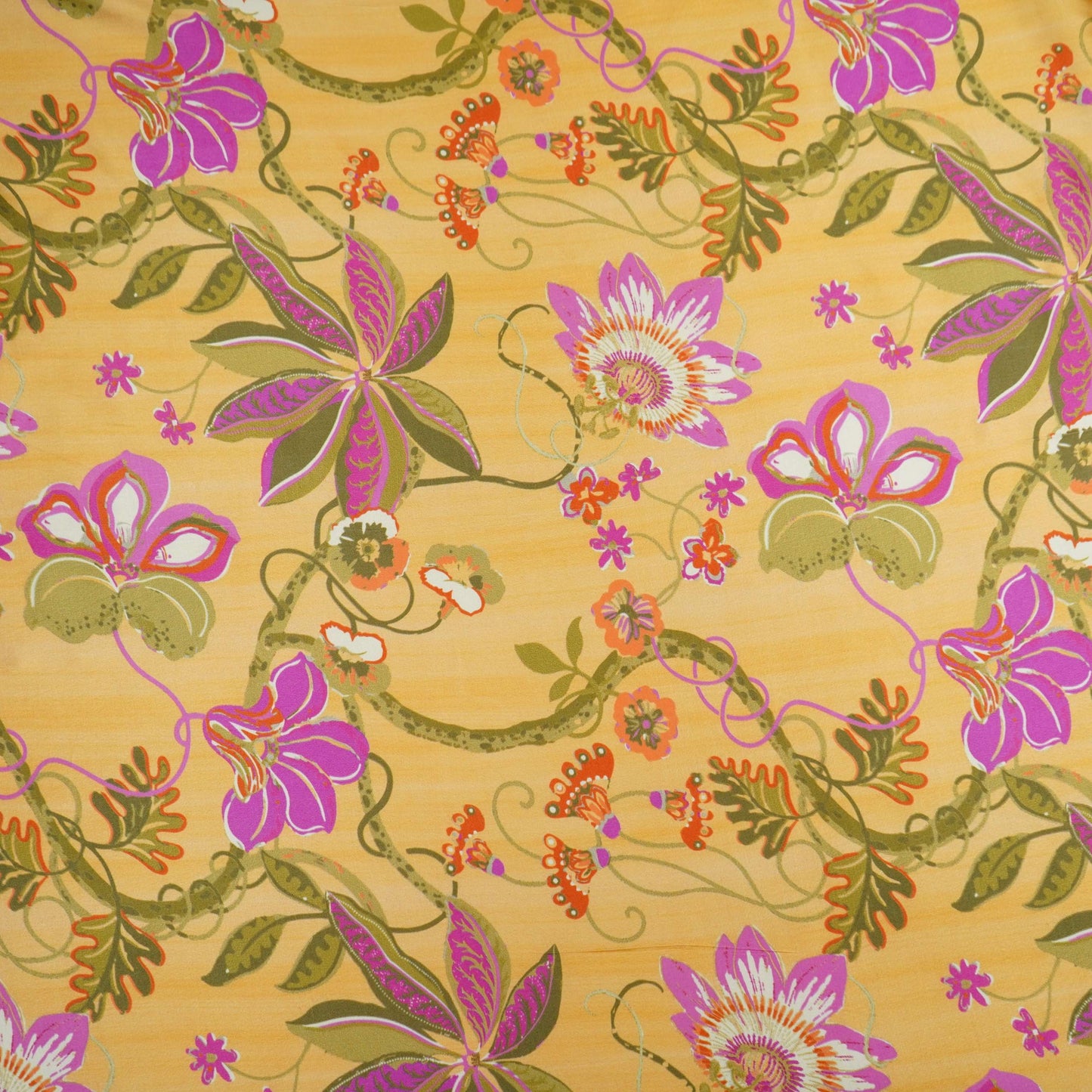 Honey Mustard floral print Bemberg Modal Silk Fabric KTP-31417