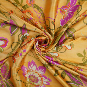 Honey Mustard floral print Bemberg Modal Silk Fabric KTP-31417 - TradeUNO