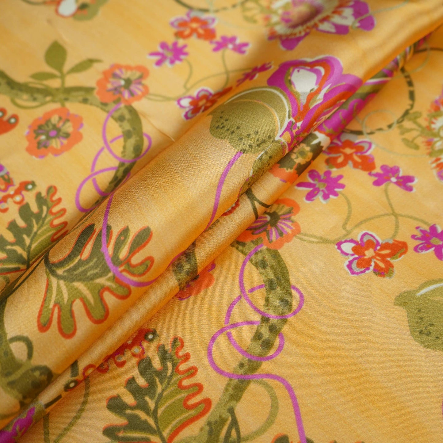 Honey Mustard floral print Bemberg Modal Silk Fabric KTP-31417