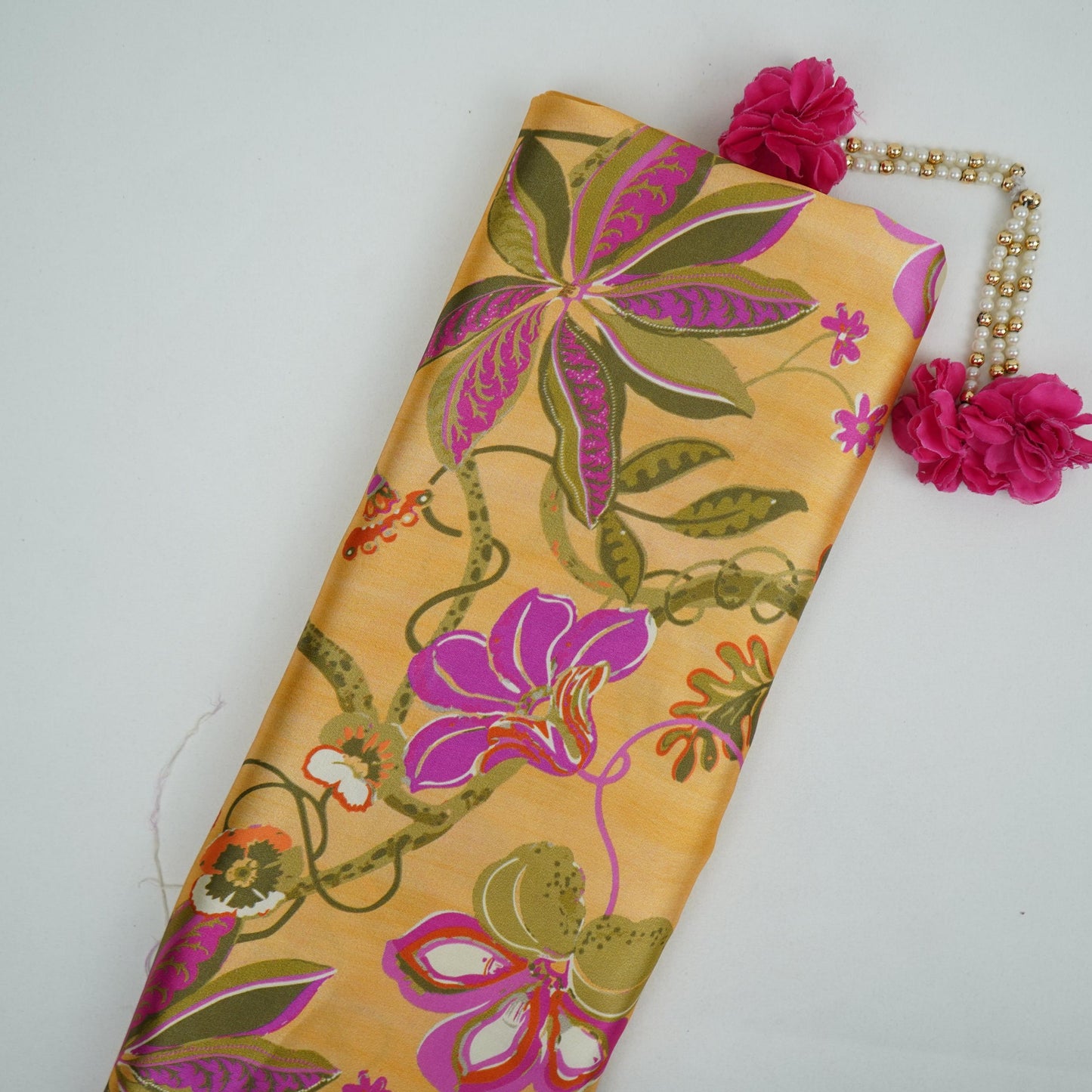 Honey Mustard floral print Bemberg Modal Silk Fabric KTP-31417