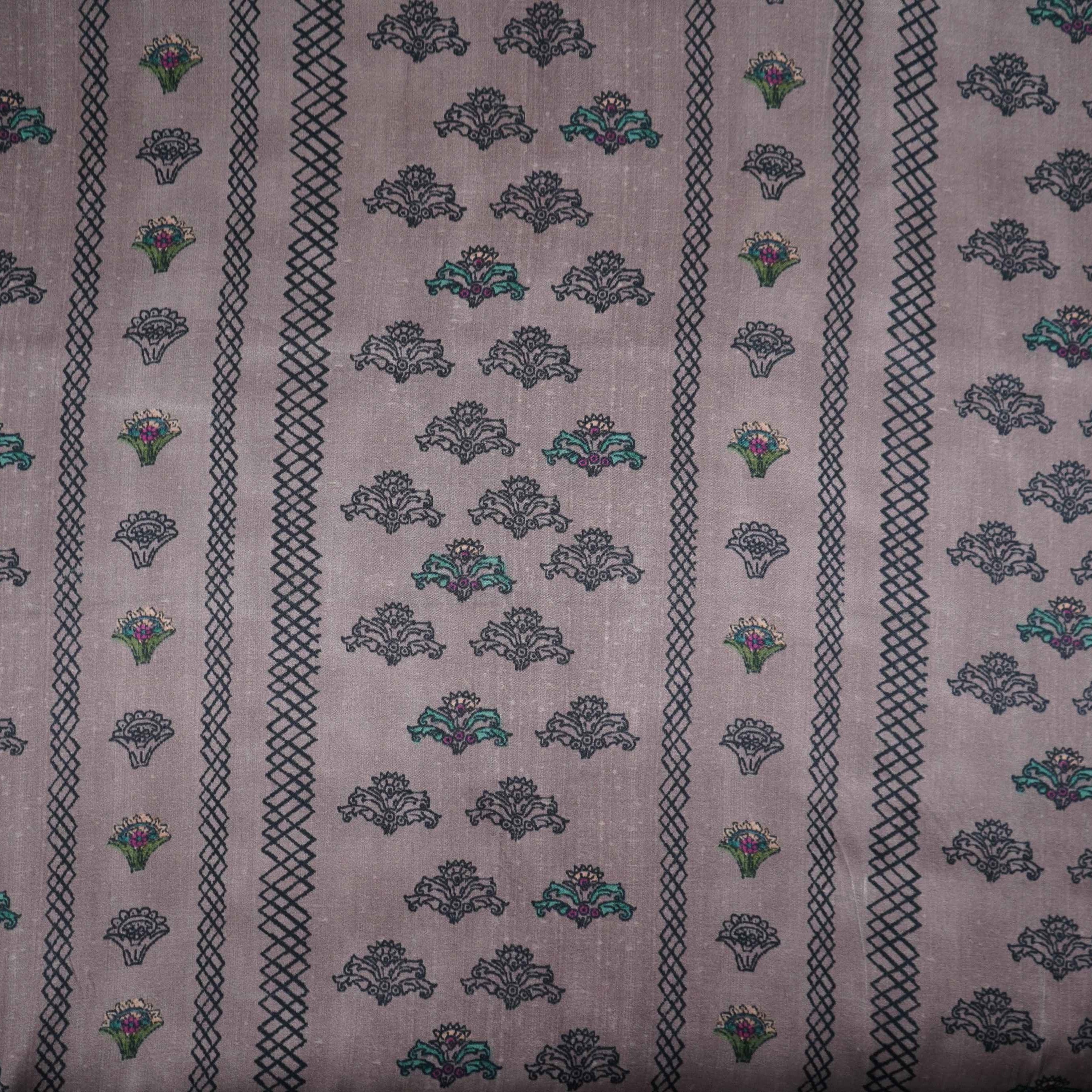 Dusty Mauve Ajrakh print Bemberg Modal Silk Fabric KTP-31433 - TradeUNO