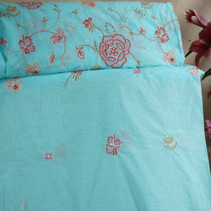 Sky Blue Aari embroidery Mul Chanderi Fabric DC-29680 - TradeUNO