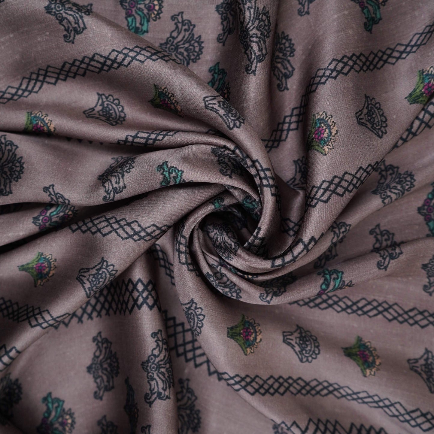 Dusty Mauve Ajrakh print Bemberg Modal Silk Fabric KTP-31433