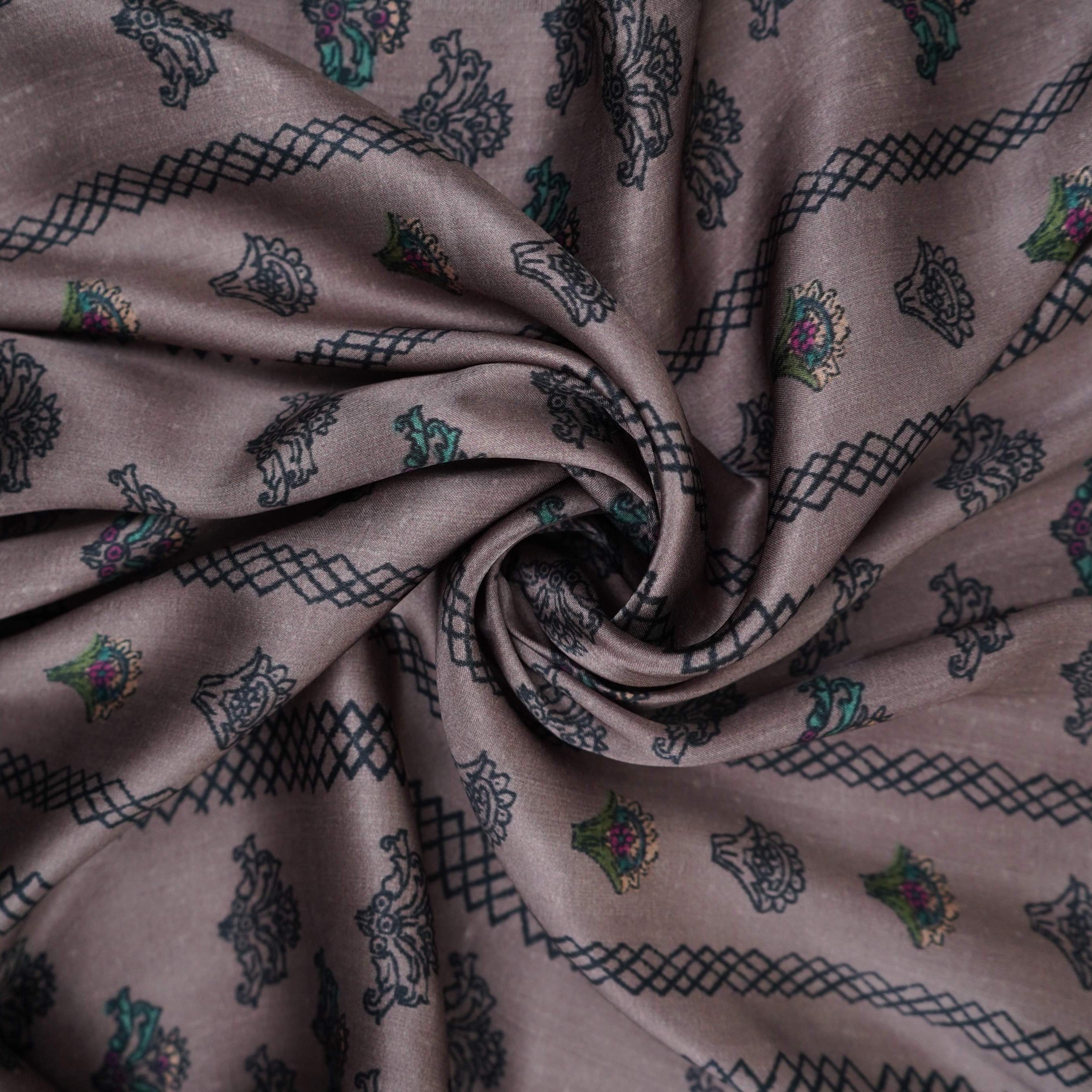 Dusty Mauve Ajrakh print Bemberg Modal Silk Fabric KTP-31433 - TradeUNO