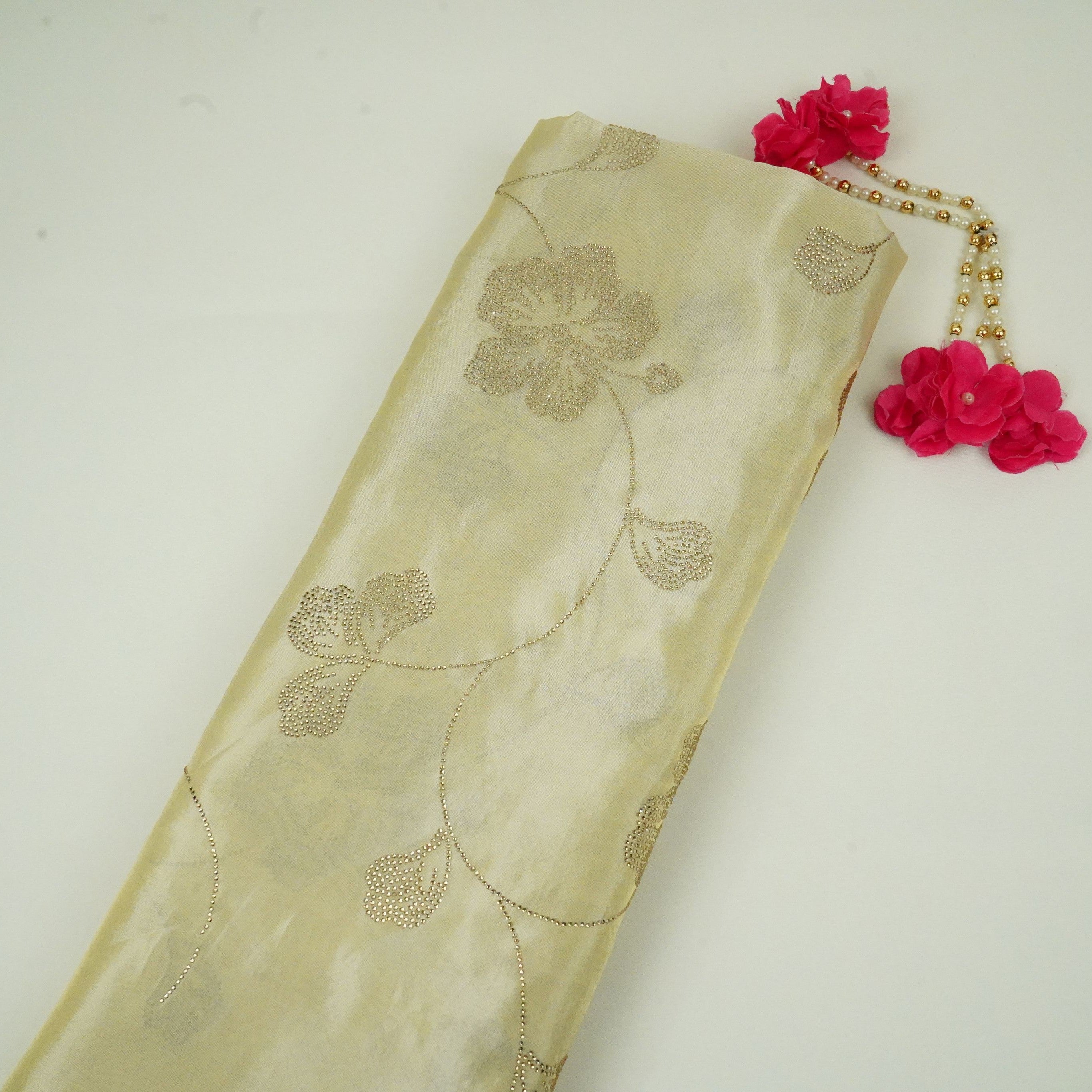 Golden Dyeable Swarovski embroidery Tissue Jari Fabric SU-31038 - TradeUNO
