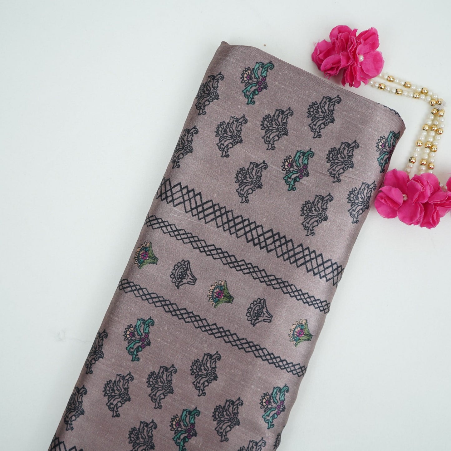 Dusty Mauve Ajrakh print Bemberg Modal Silk Fabric KTP-31433