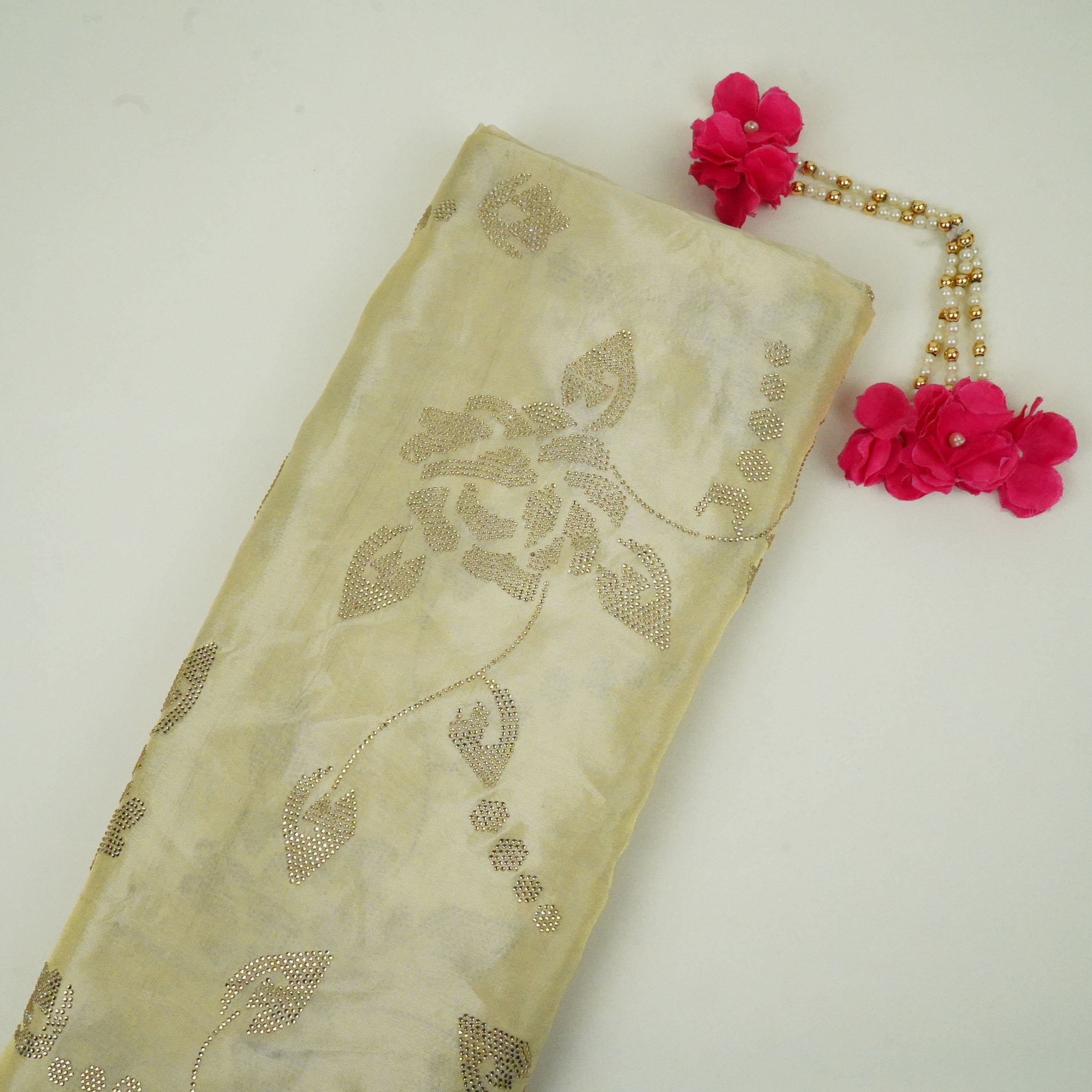 Golden Dyeable Swarovski embroidery Tissue Jari Fabric SU-31036 - TradeUNO