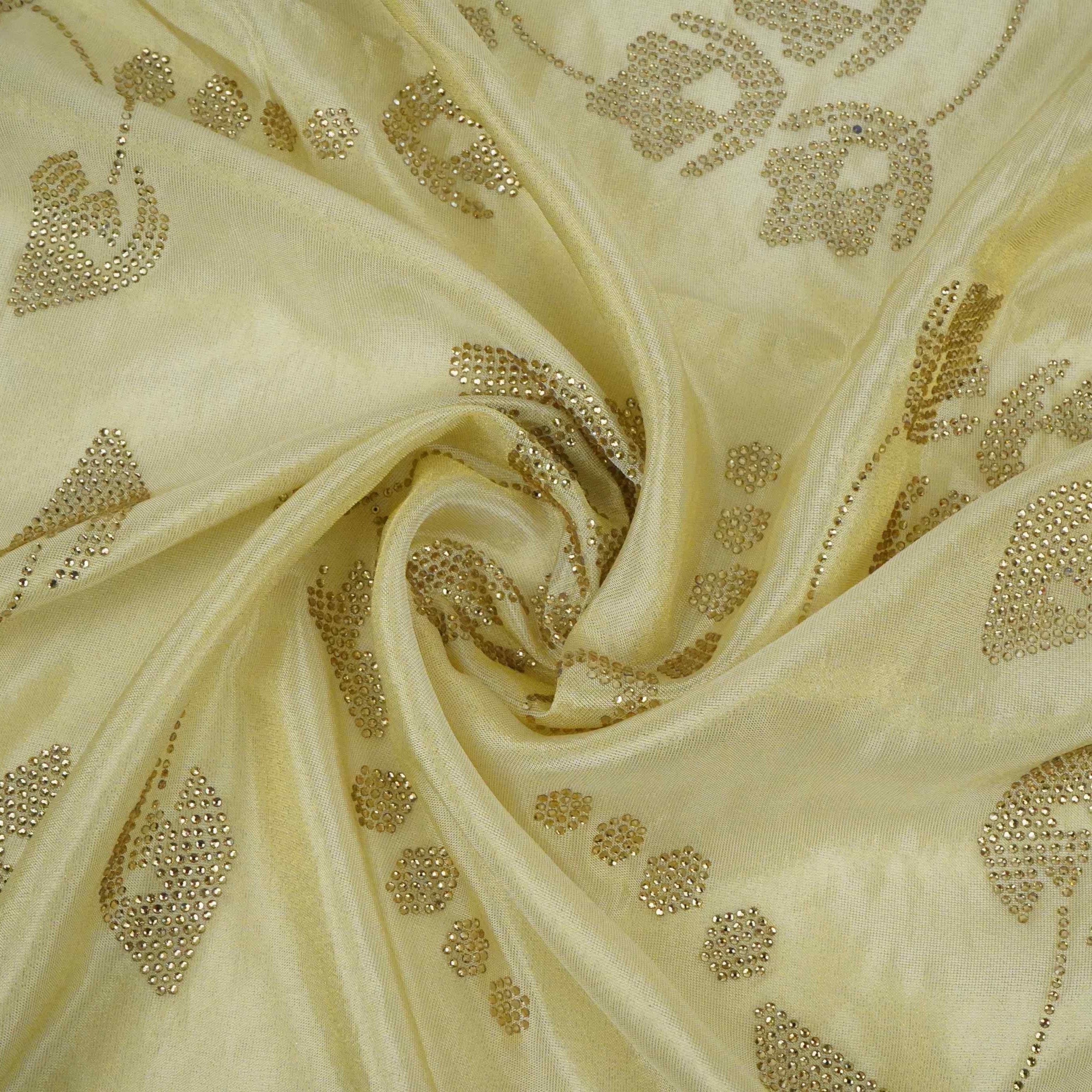 Golden Dyeable Swarovski embroidery Tissue Jari Fabric SU-31036 - TradeUNO
