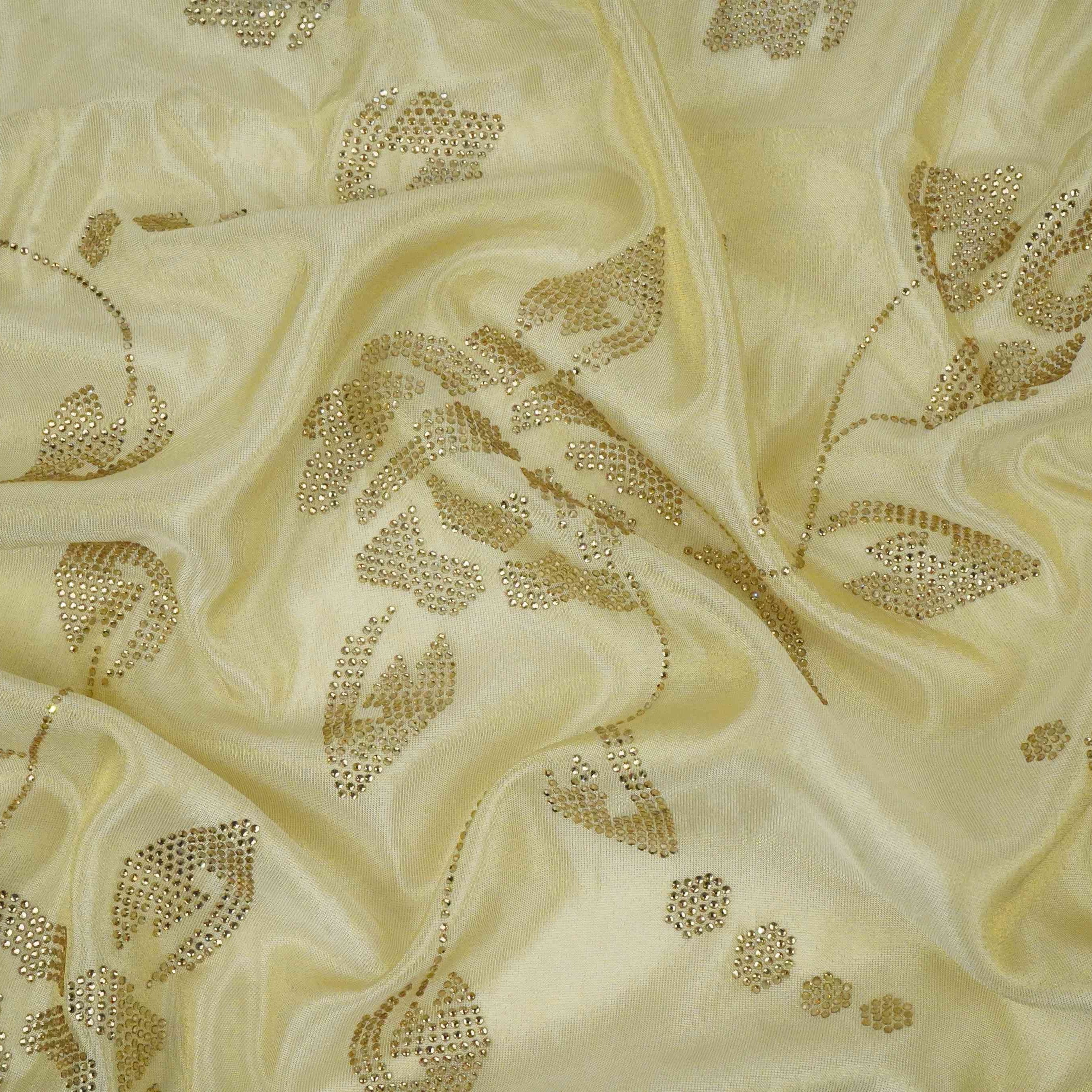 Golden Dyeable Swarovski embroidery Tissue Jari Fabric SU-31036 - TradeUNO