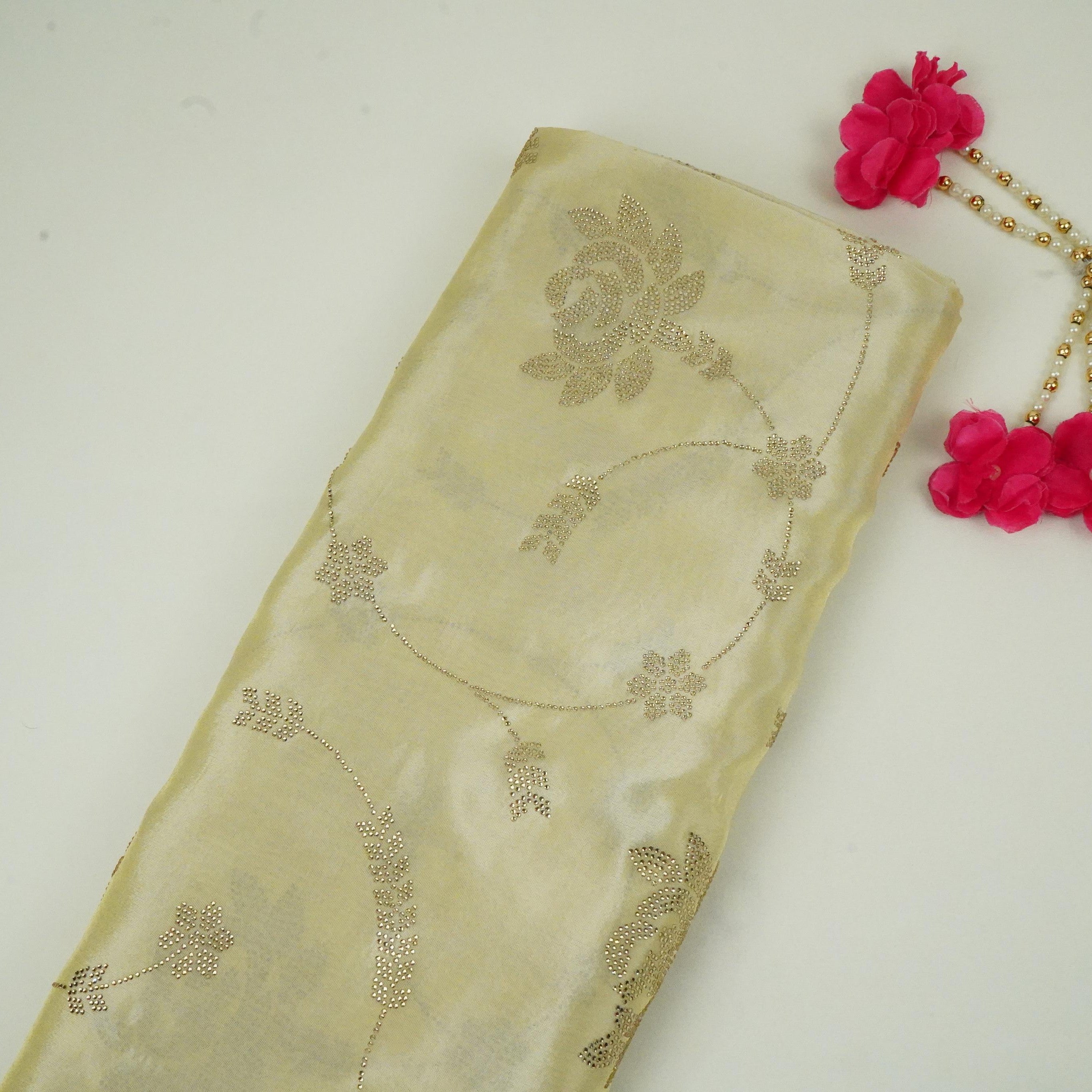 Golden Dyeable Swarovski embroidery Tissue Jari Fabric SU-31037 - TradeUNO