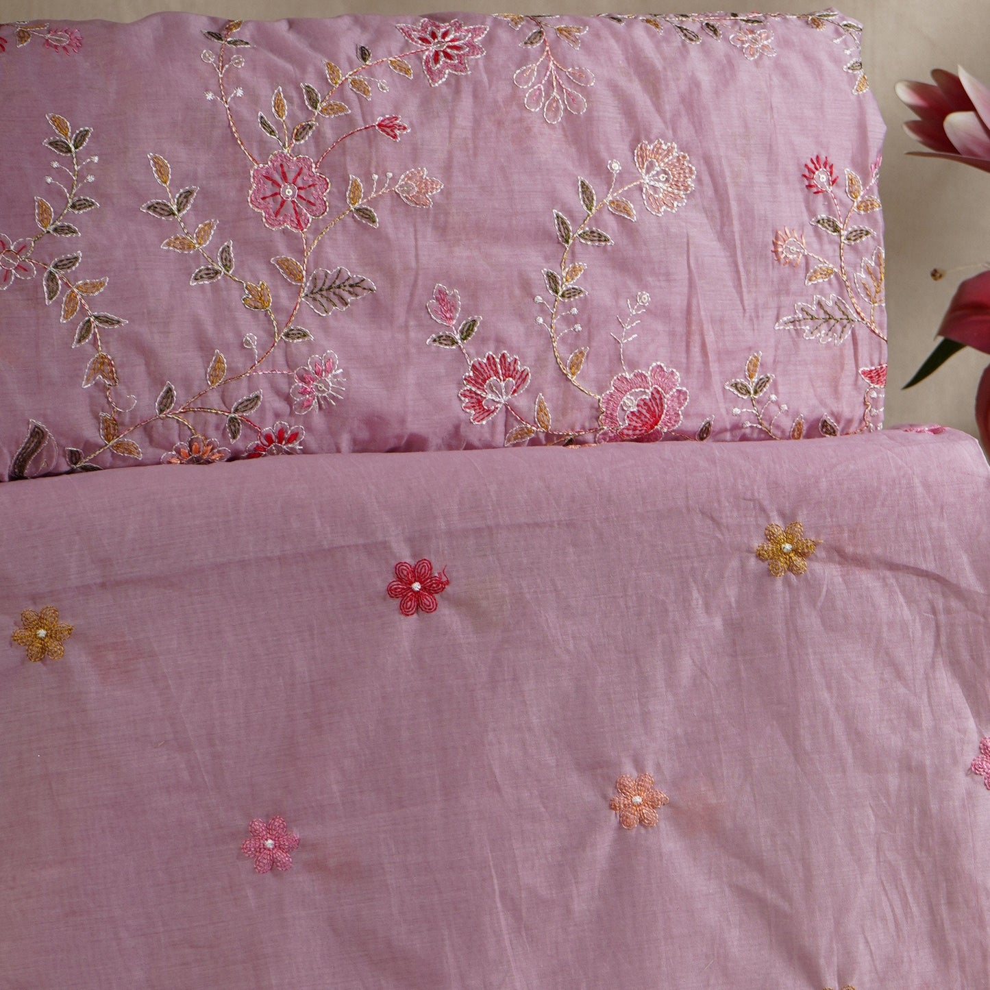 Lilac Mughal embroidery Mul Chanderi Fabric DC-29678