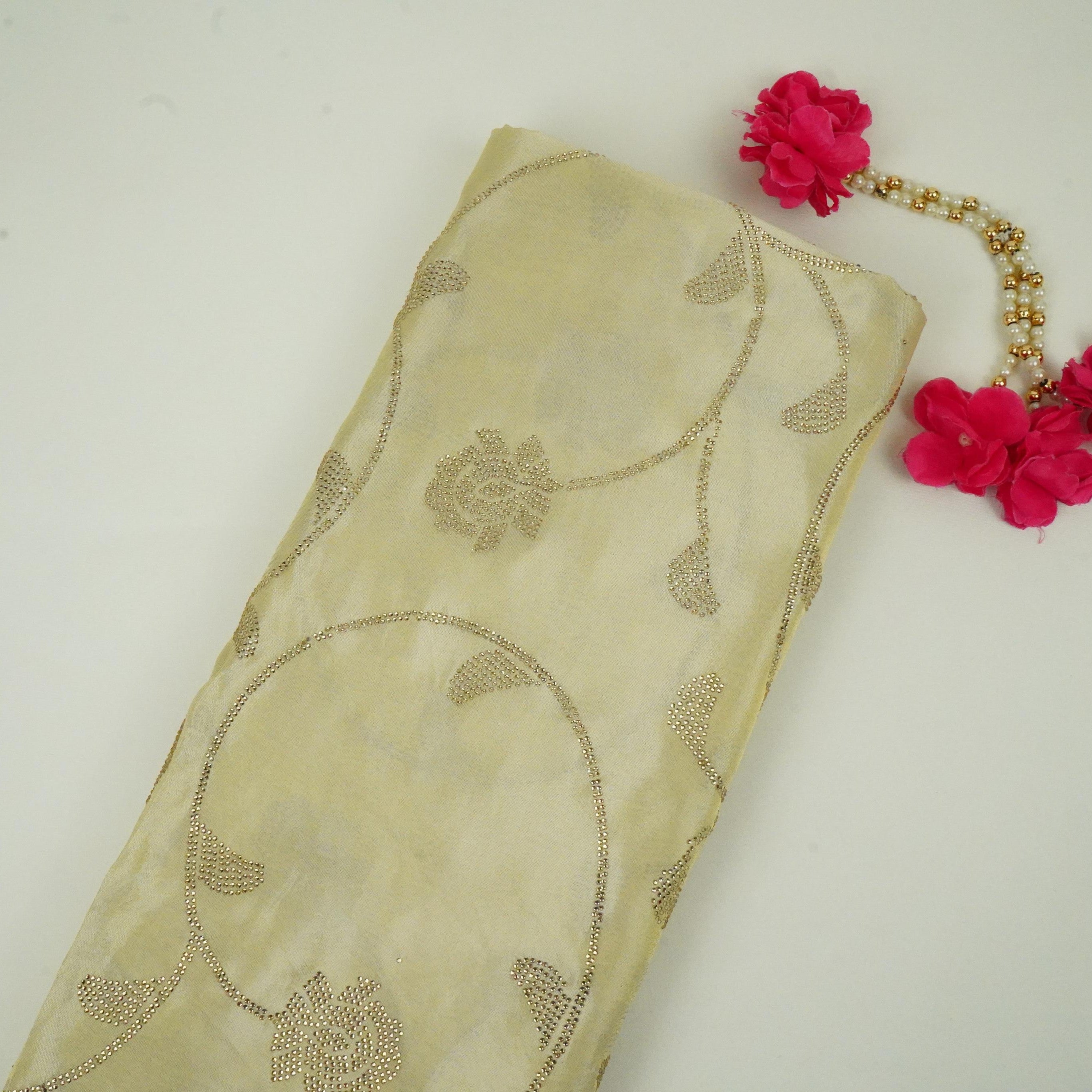 Golden Dyeable Swarovski embroidery Tissue Jari Fabric SU-31039 - TradeUNO