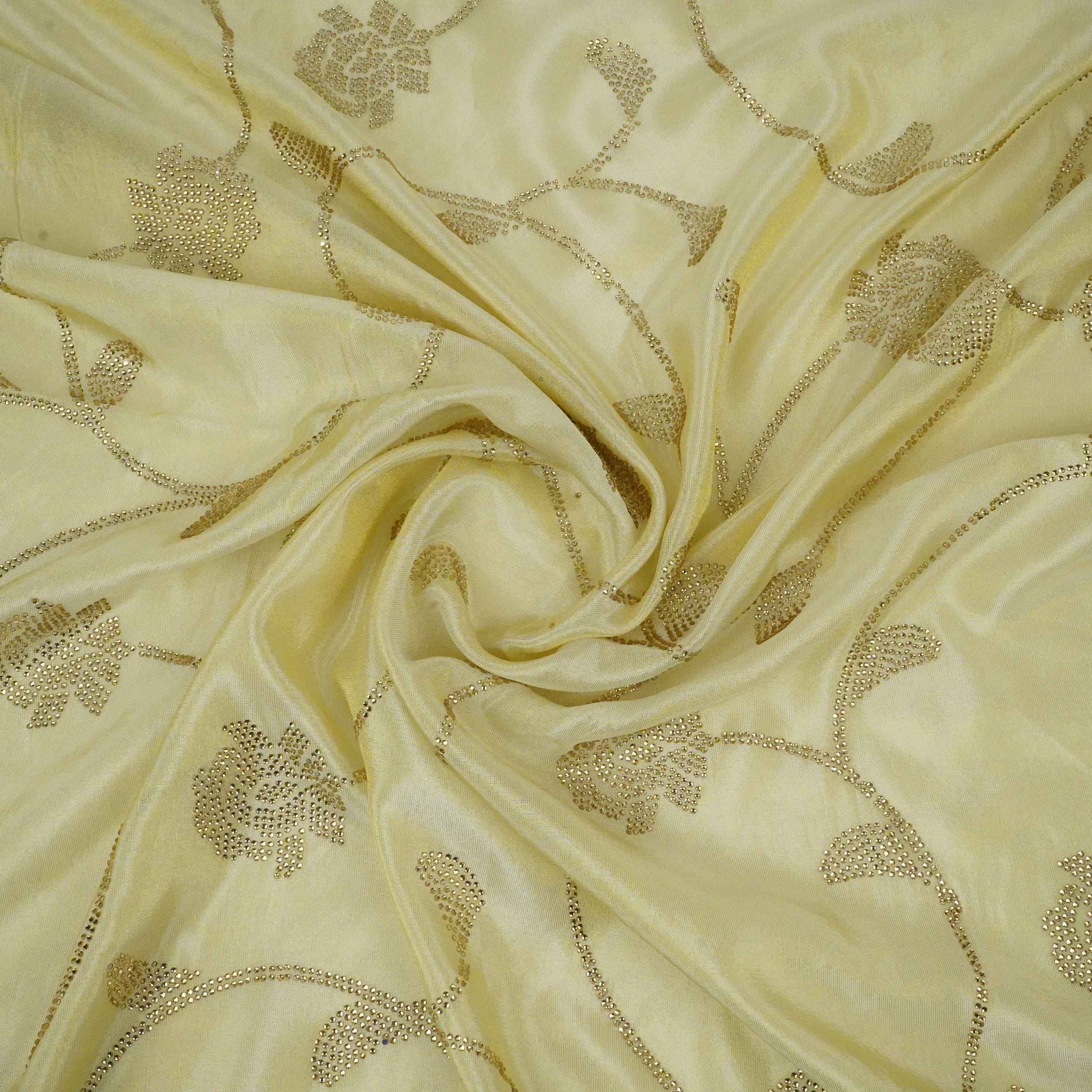 Golden Dyeable Swarovski embroidery Tissue Jari Fabric SU-31039 - TradeUNO