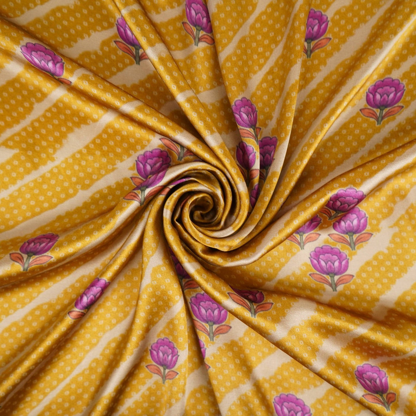 Mustard floral Bandhani print Bemberg Modal Silk Fabric KTP-31396