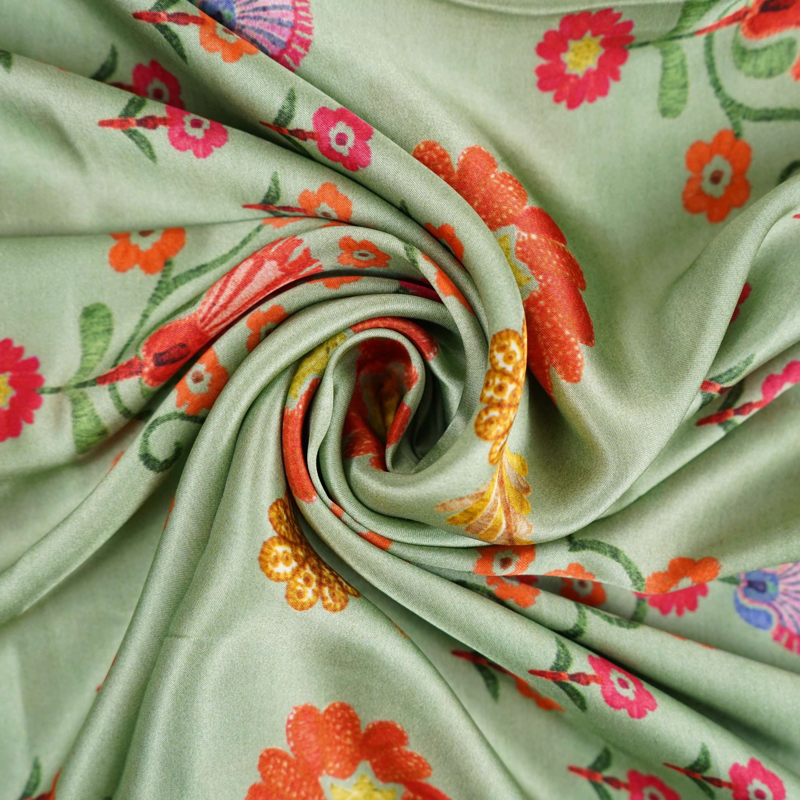 Mint Green Kashmiri floral print Bemberg Modal Silk Fabric KTP-31435 - TradeUNO
