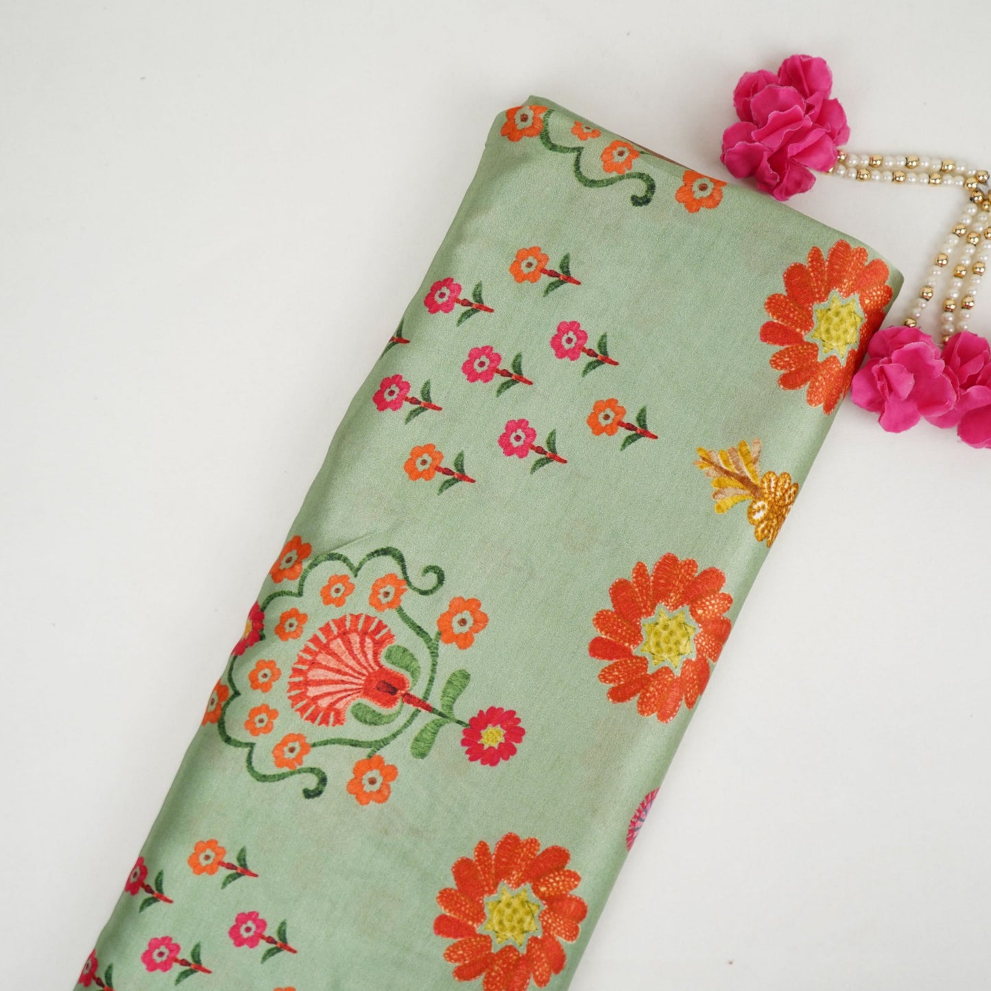 Mint Green Kashmiri floral print Bemberg Modal Silk Fabric KTP-31435