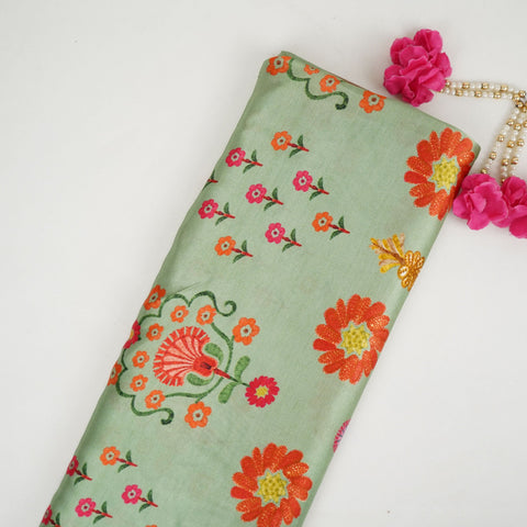 Mint Green Kashmiri floral print Bemberg Modal Silk Fabric KTP-31435