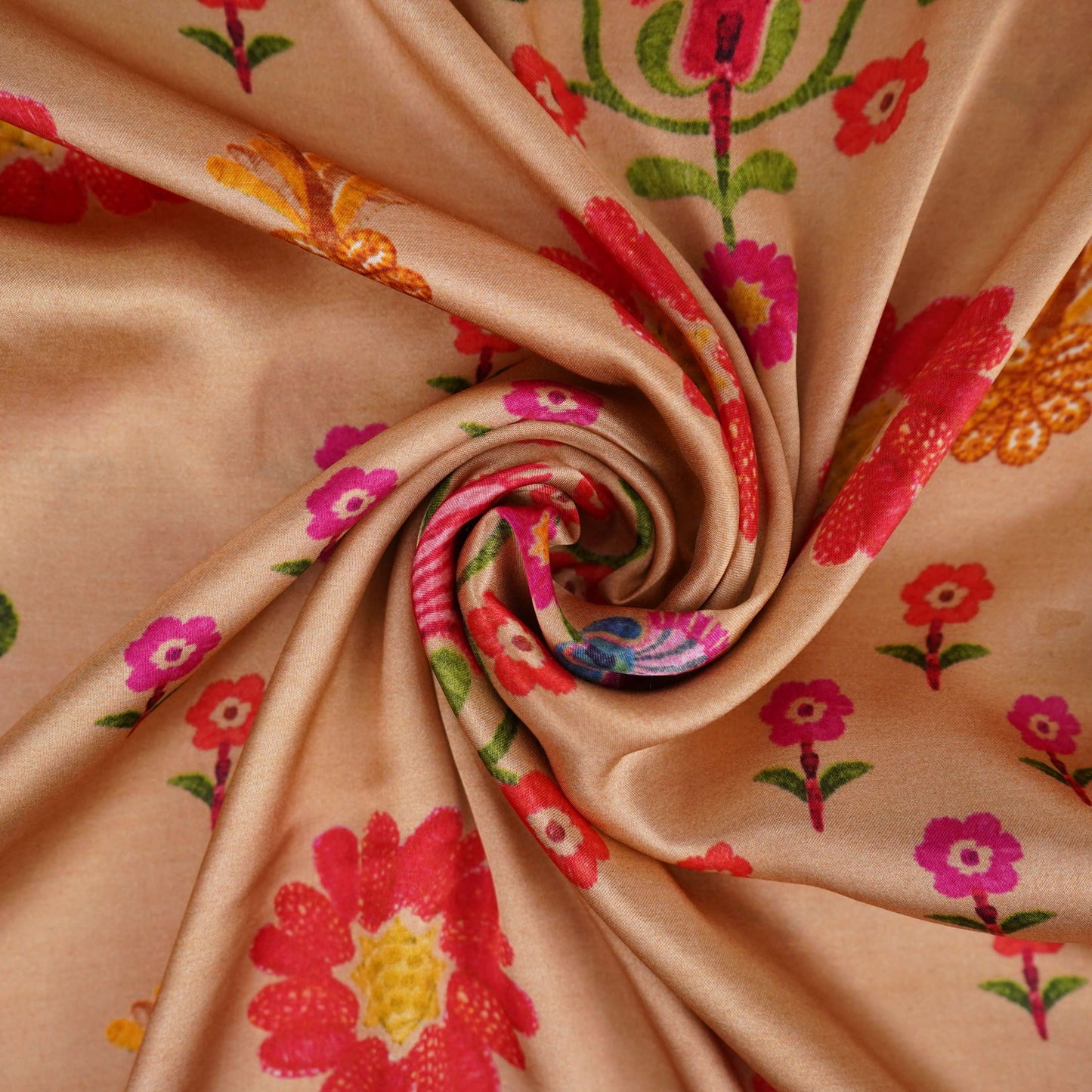 Peach floral print Bemberg Modal Silk Fabric KTP-31425