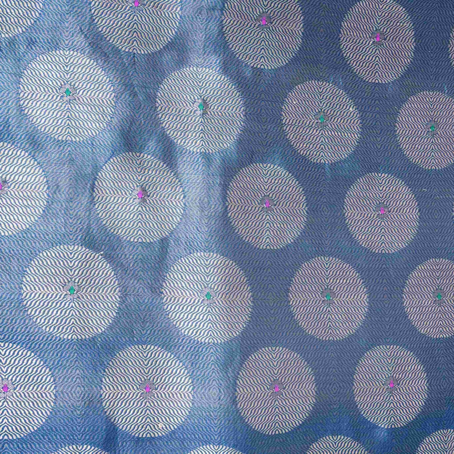 Navy Blue Zari Buta Dupion Silk Tissue Fabric YHF-32820