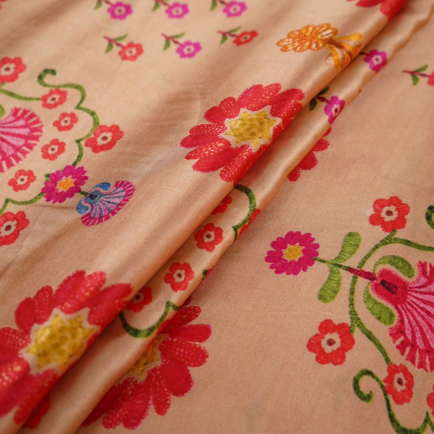 Peach floral print Bemberg Modal Silk Fabric KTP-31425