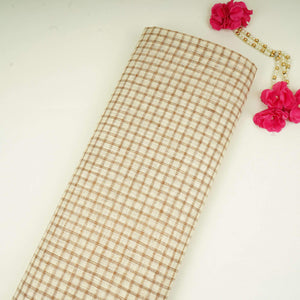 Cream with Brown Check Linen Denim Fabric RS-31216 - TradeUNO