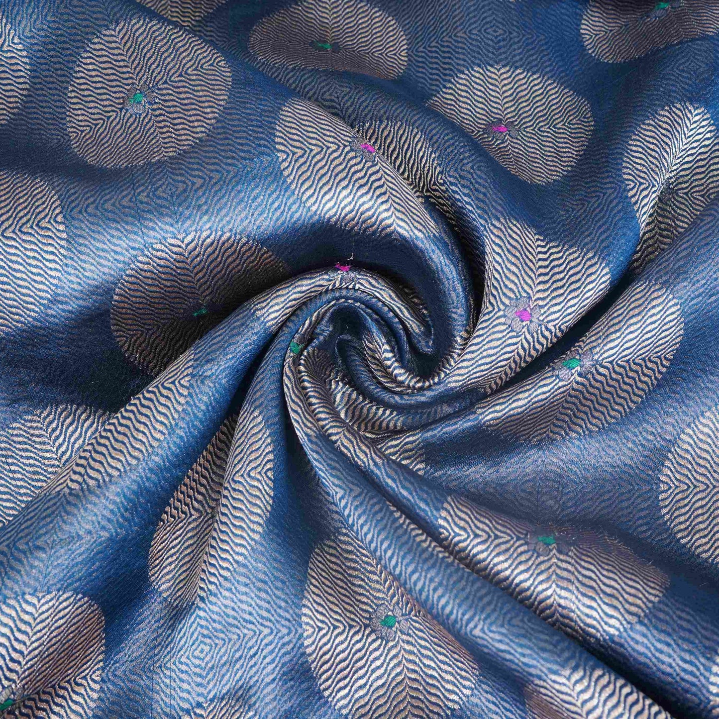 Navy Blue Zari Buta Dupion Silk Tissue Fabric YHF-32820