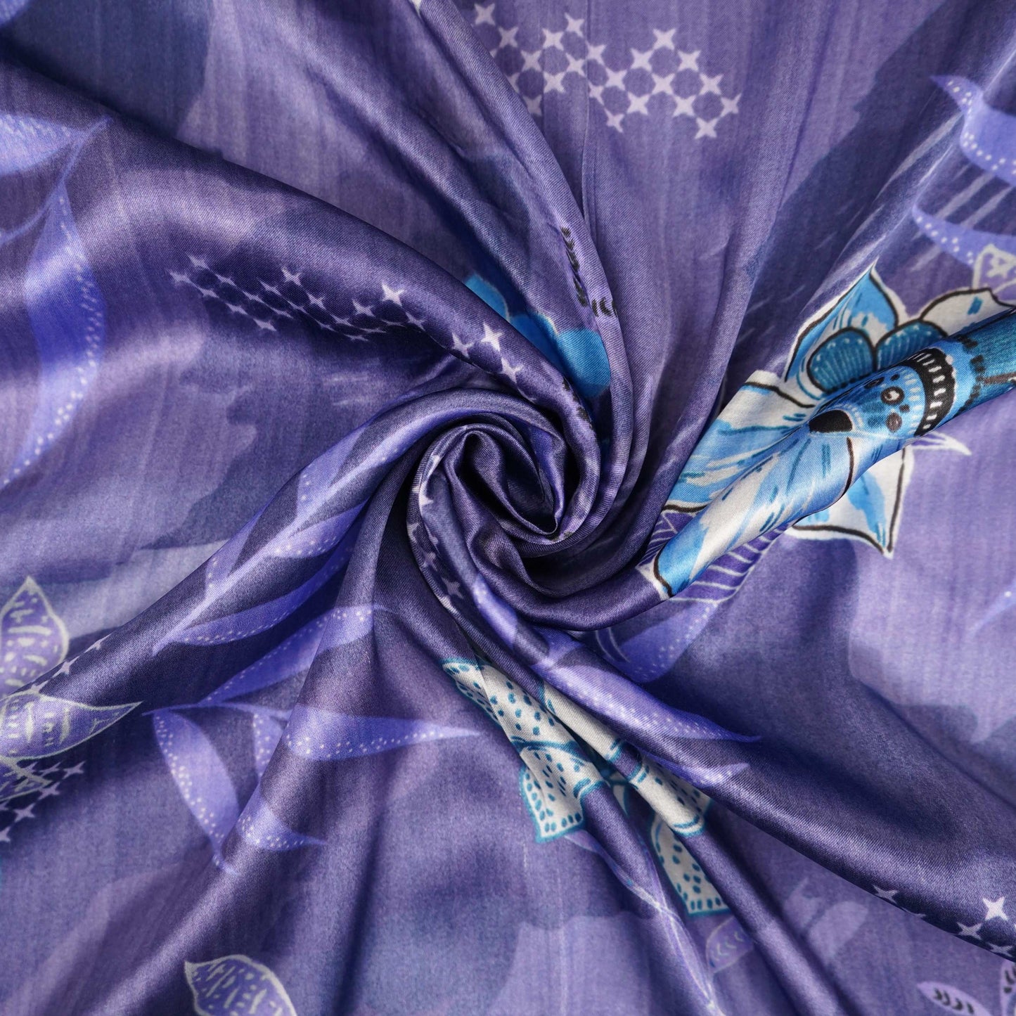 Royal Blue floral print Bemberg Modal Silk Fabric KTP-31422