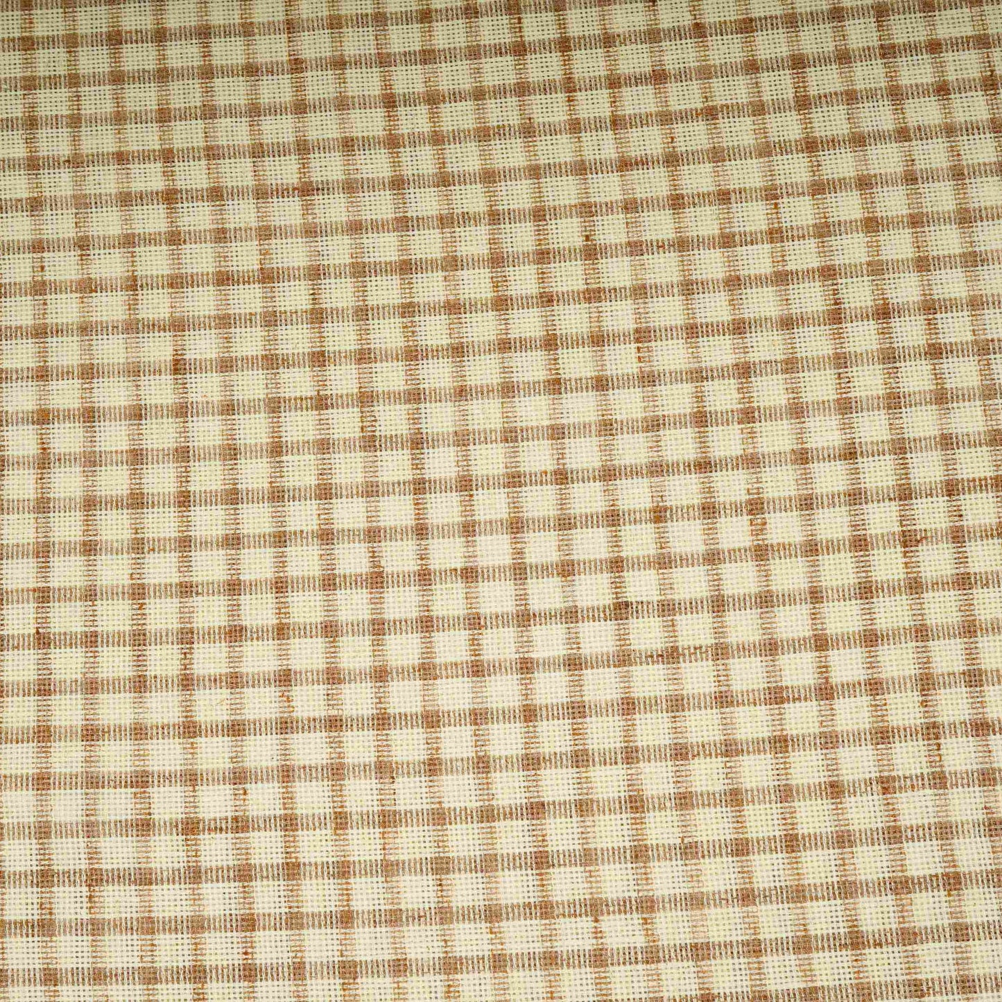 Cream with Brown Check Linen Denim Fabric RS-31216