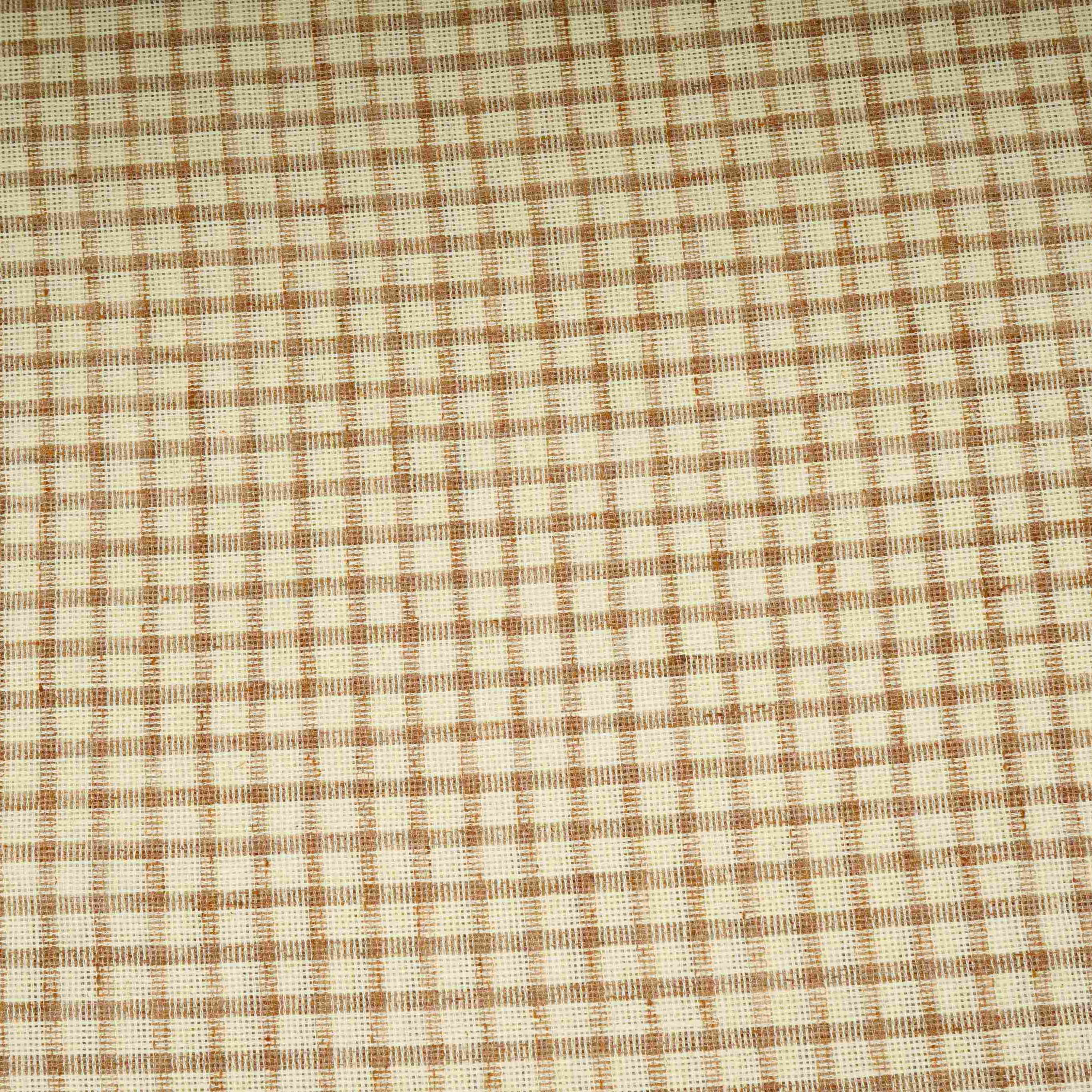 Cream with Brown Check Linen Denim Fabric RS-31216 - TradeUNO