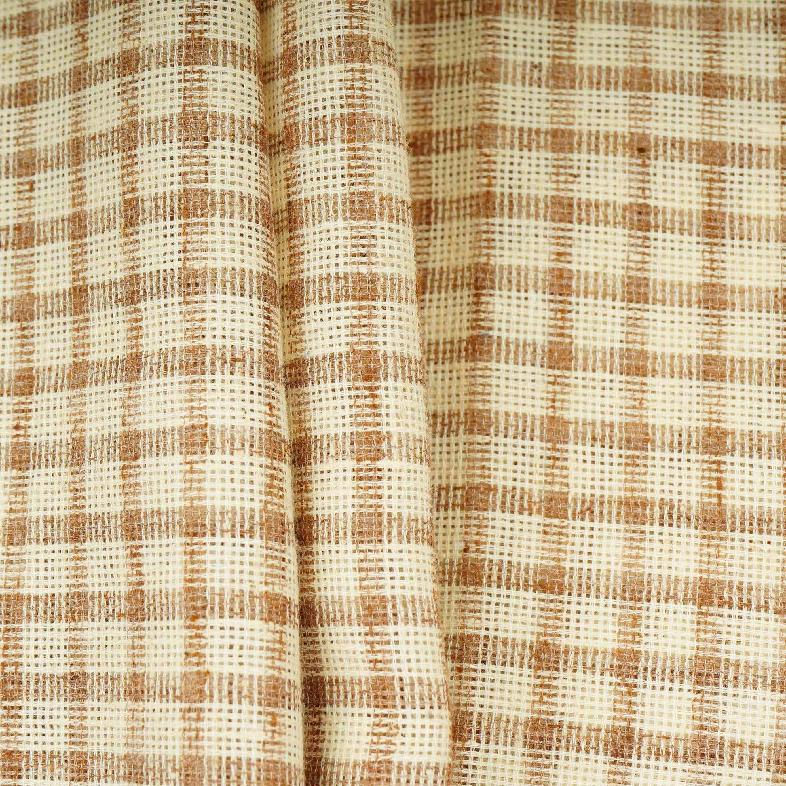 Cream with Brown Check Linen Denim Fabric RS-31216 - TradeUNO