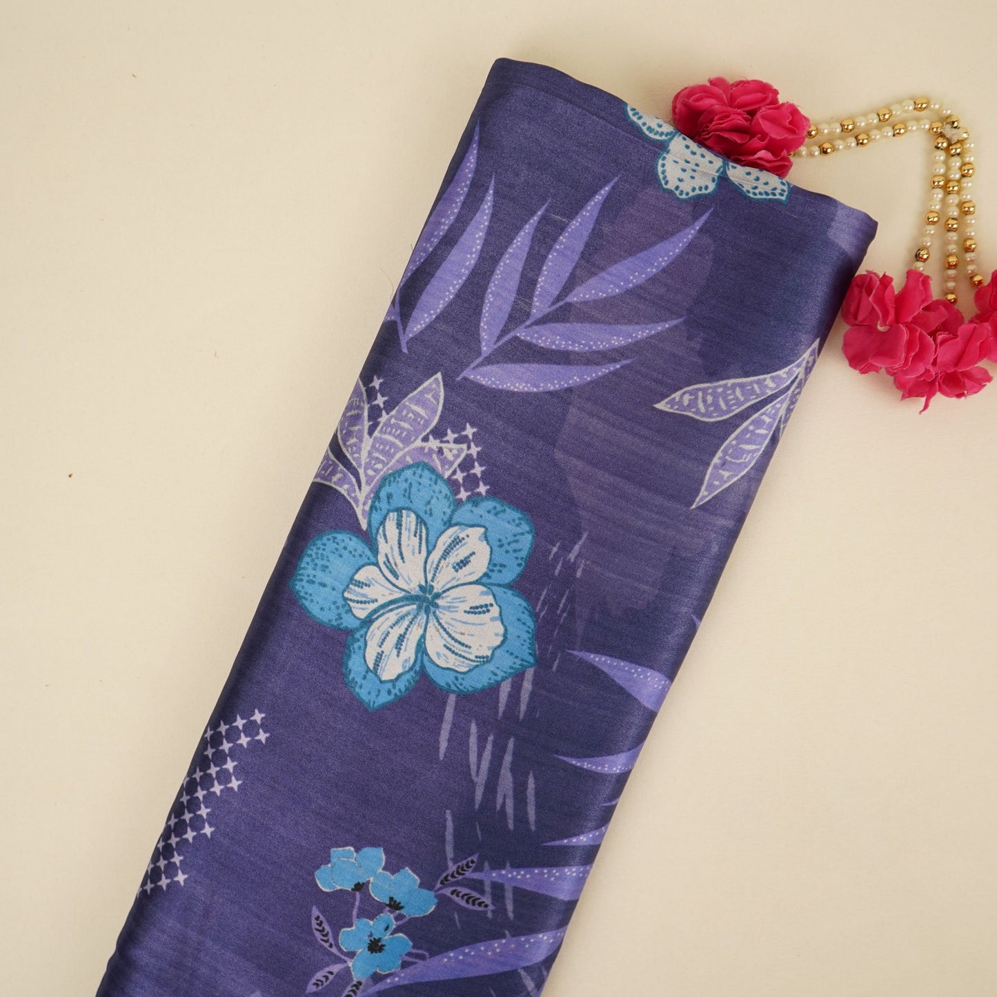 Royal Blue floral print Bemberg Modal Silk Fabric KTP-31422