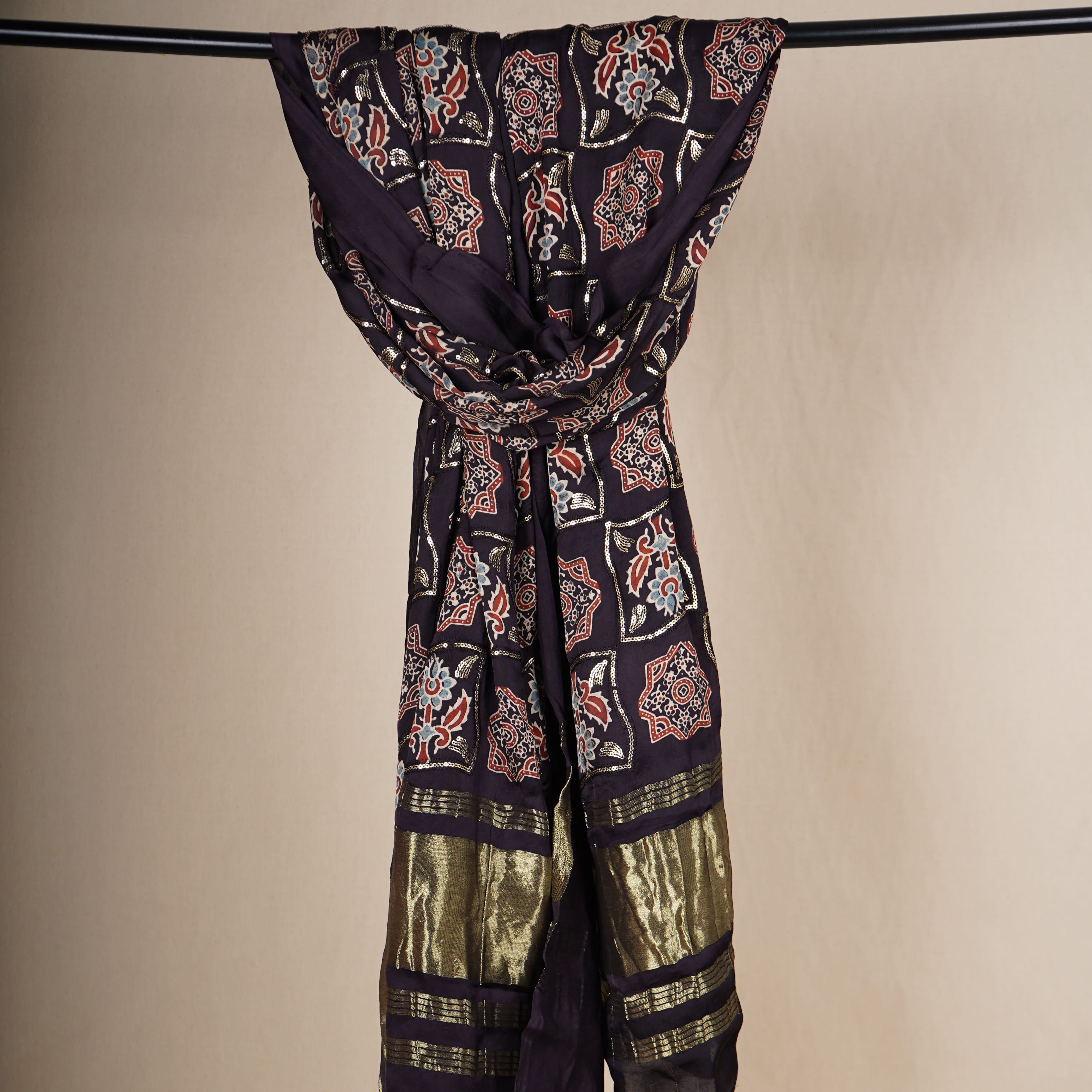 Brown Ajrakh Print Modal Silk Dupatta