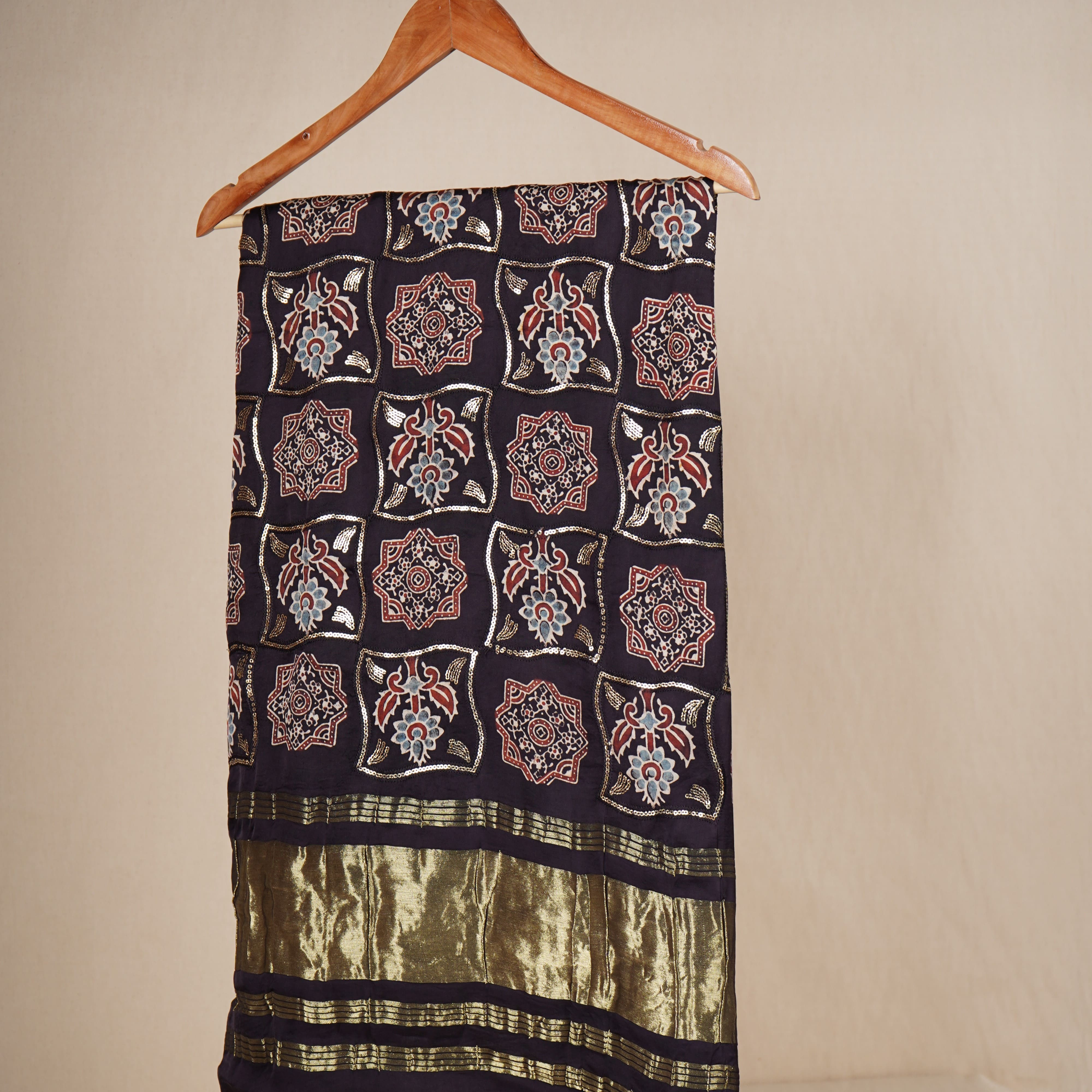 Brown Ajrakh Print Modal Silk Dupatta
