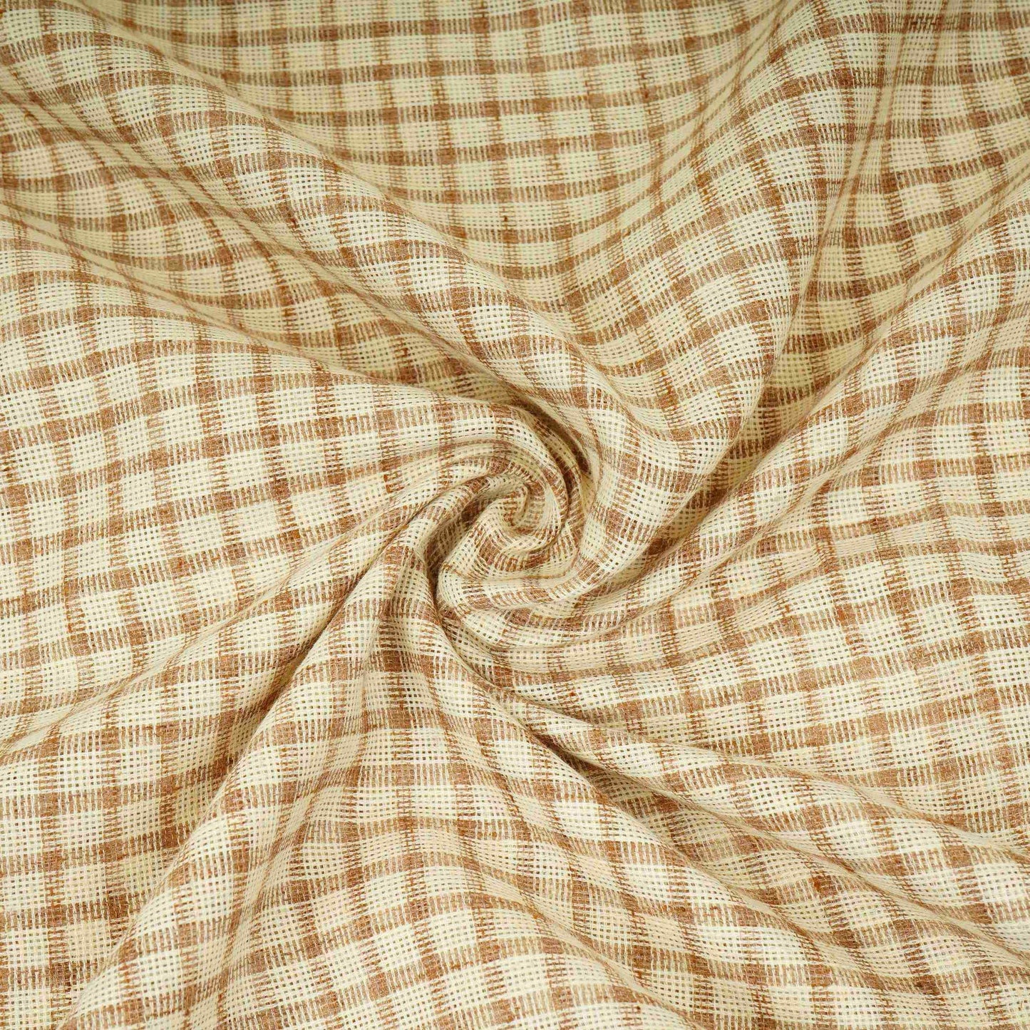 Cream with Brown Check Linen Denim Fabric RS-31216