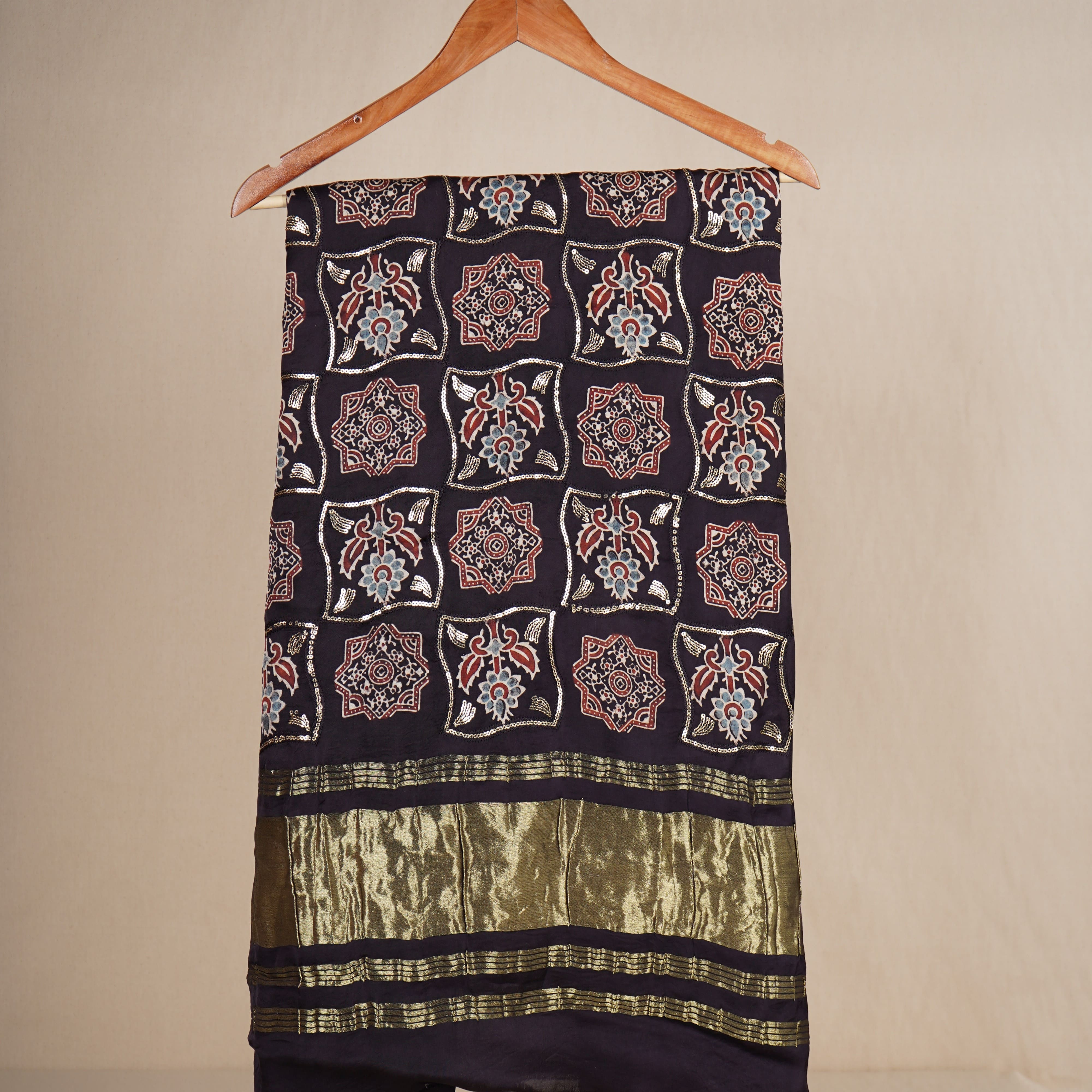 Brown Ajrakh Print Modal Silk Dupatta