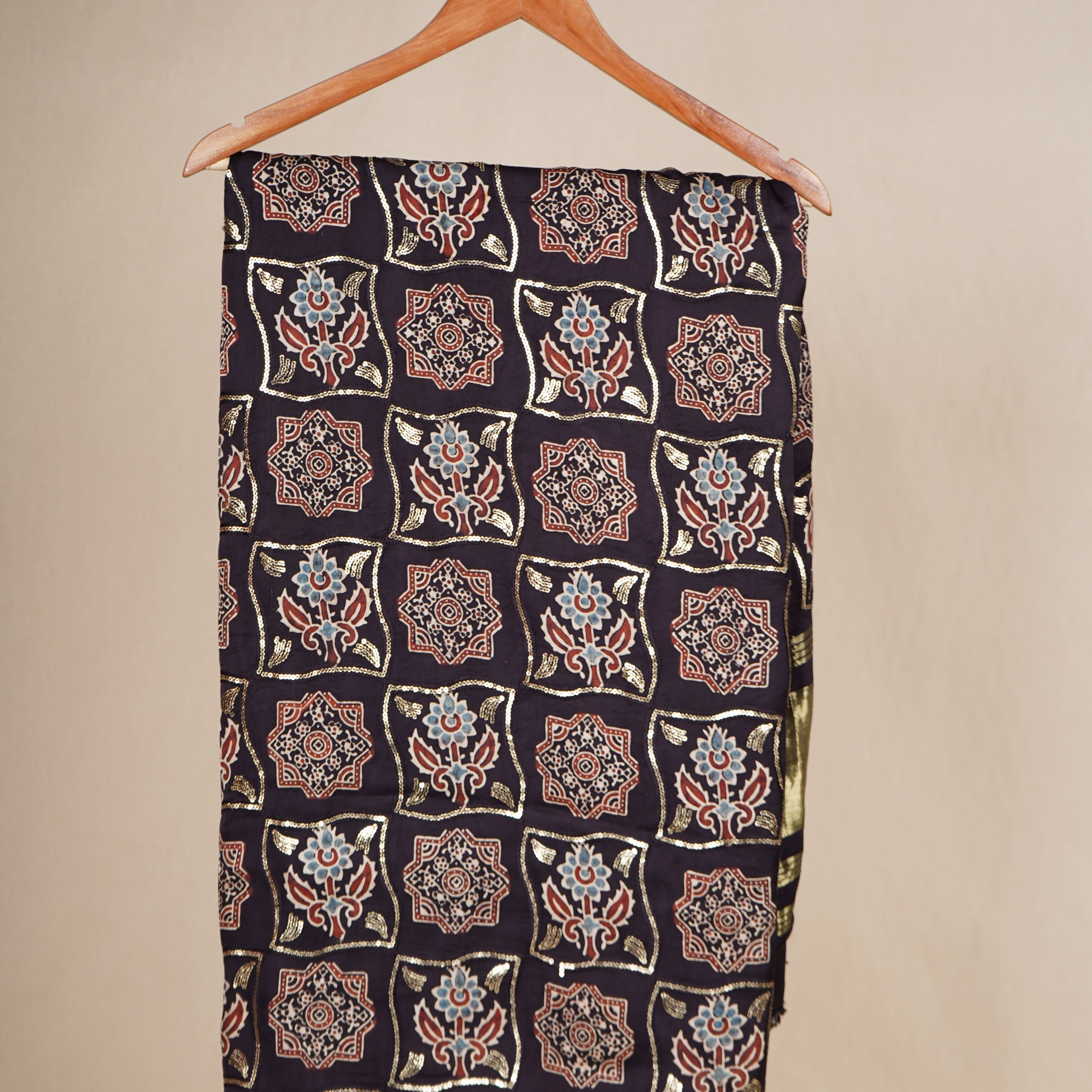 Brown Ajrakh Print Modal Silk Dupatta