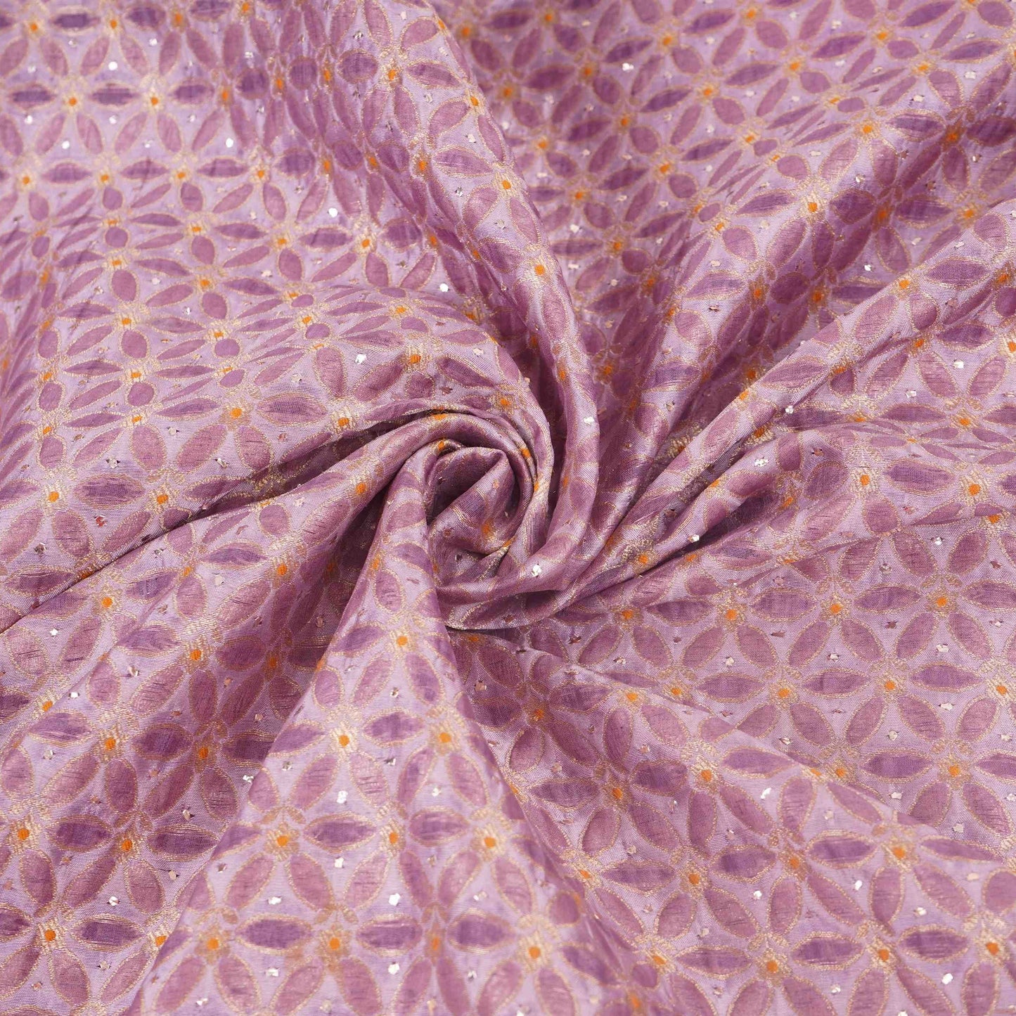 Lavender Grey Mukesh Work Organza Brocade Fabric YHF-32836
