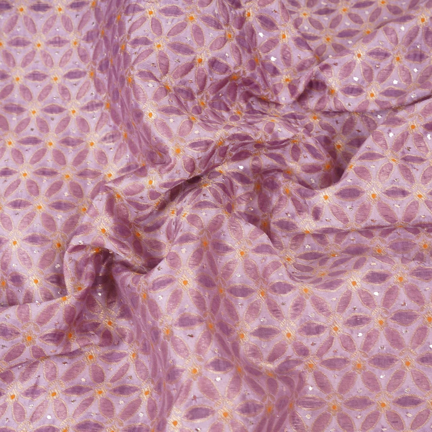 Lavender Grey Mukesh Work Organza Brocade Fabric YHF-32836