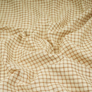 Cream with Brown Check Linen Denim Fabric RS-31216 - TradeUNO