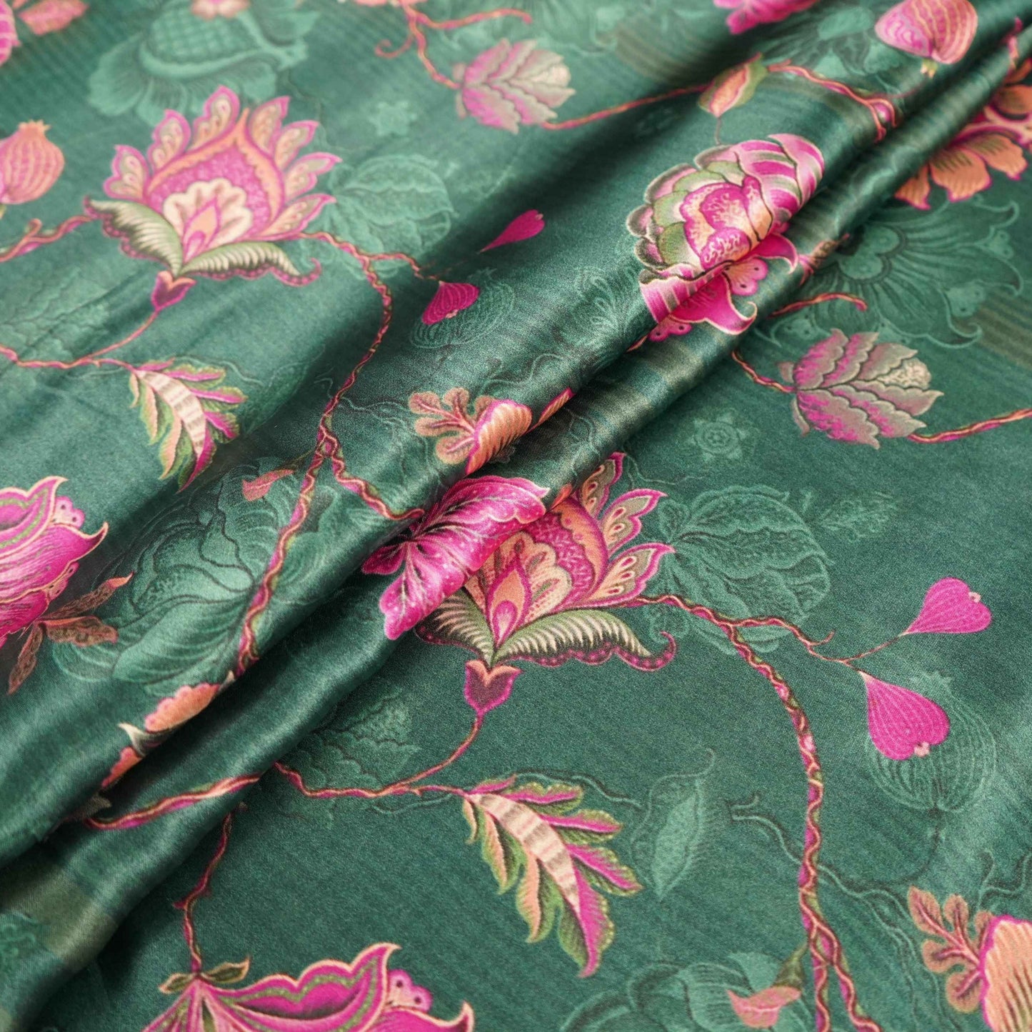 Bottle Green Chintz floral print Bemberg Modal Silk Fabric KTP-31426