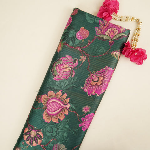 Bottle Green Chintz floral print Bemberg Modal Silk Fabric KTP-31426