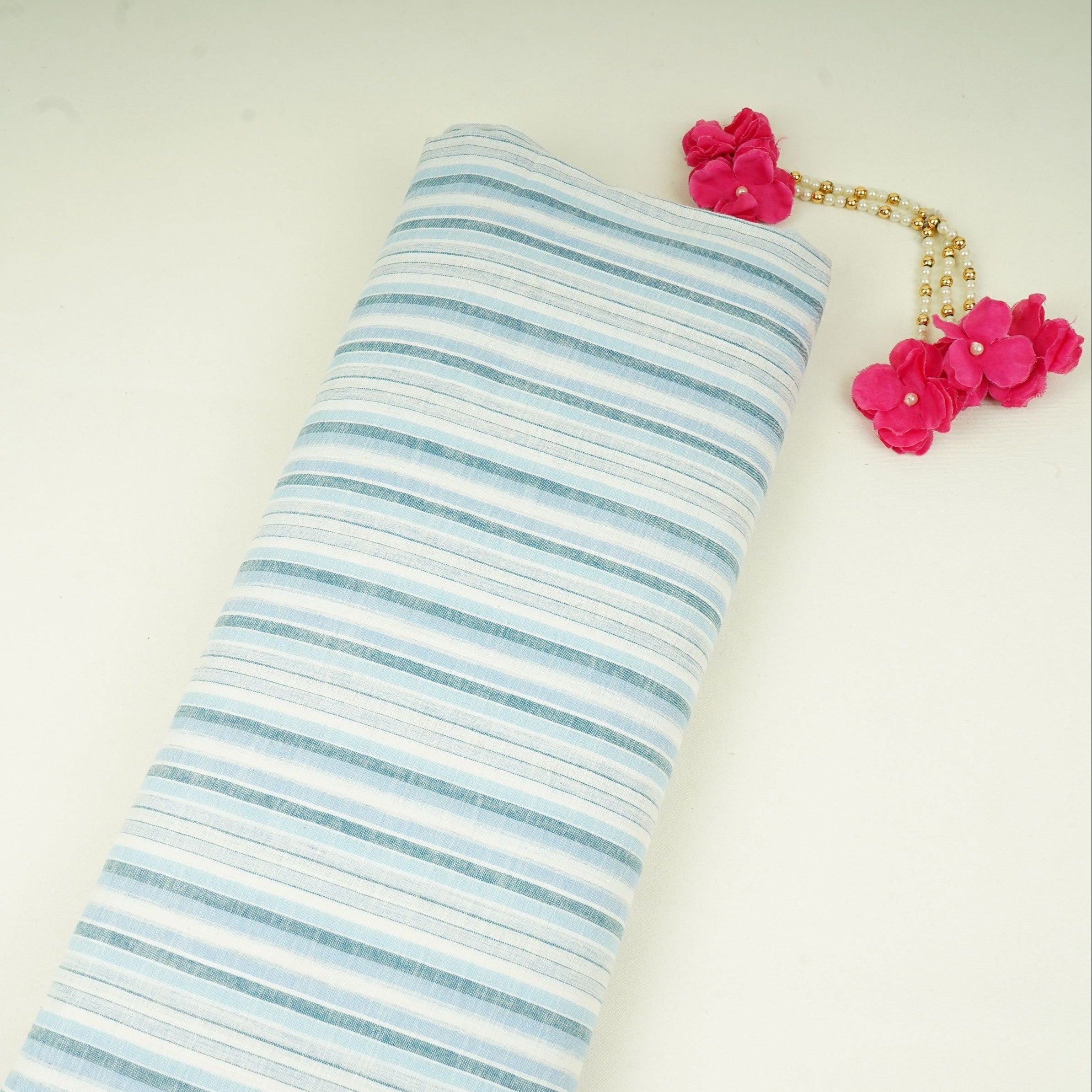 Blue & White Stripes Linen Fabric RS-31213 - TradeUNO