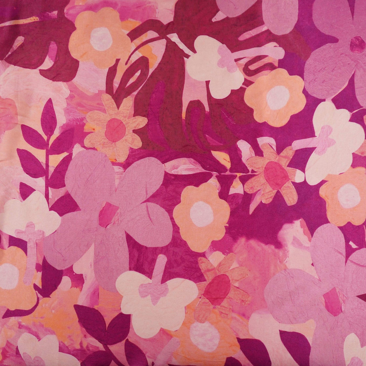Pink floral print Bemberg Modal Silk Fabric KTP-31418