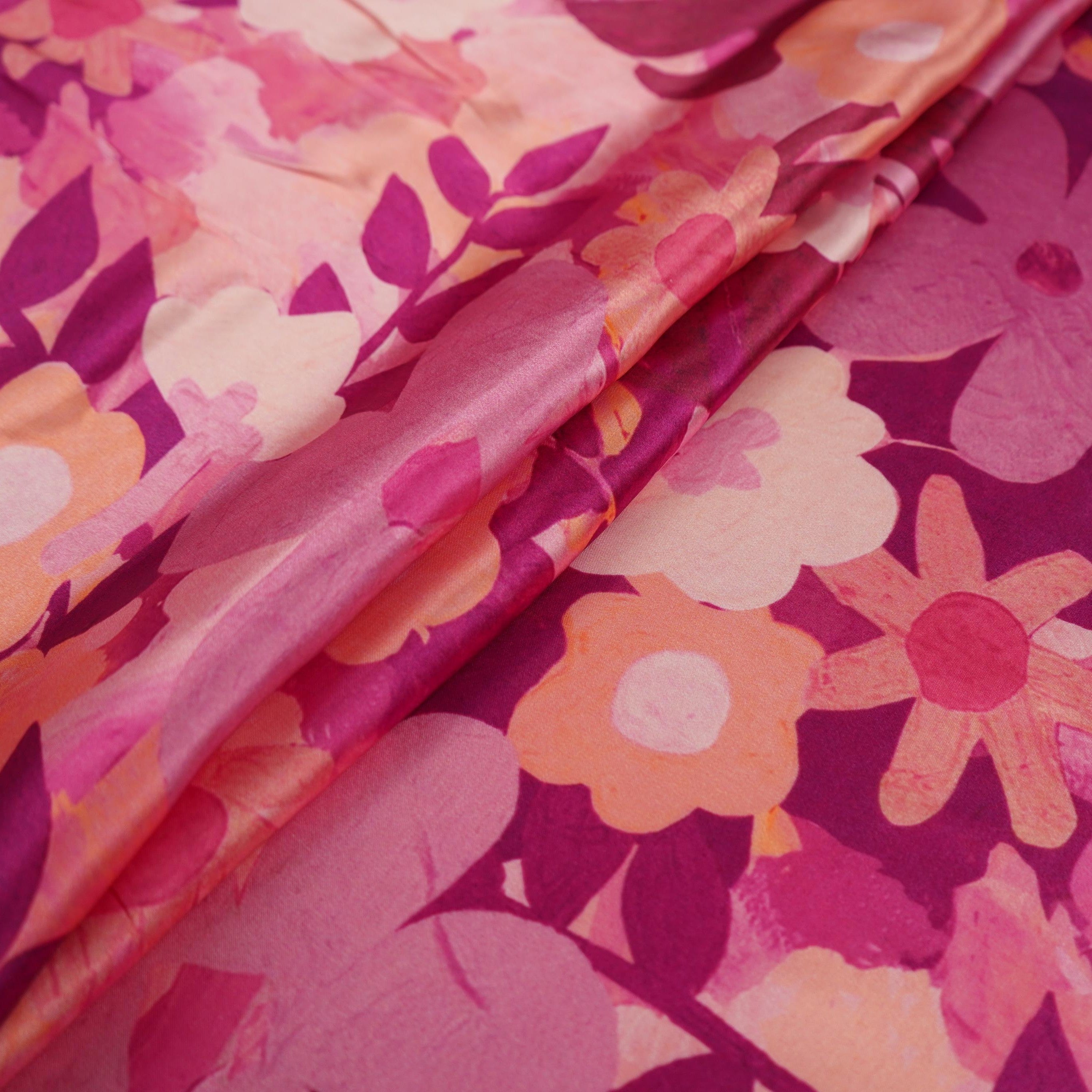 Pink floral print Bemberg Modal Silk Fabric KTP-31418 - TradeUNO