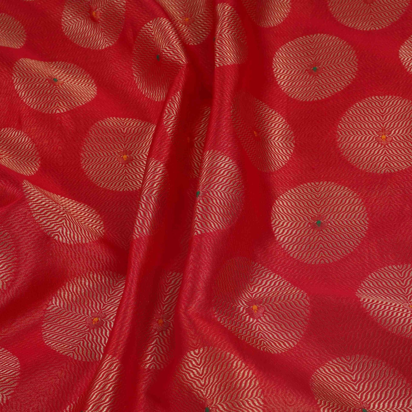 Red Zari Buta Dupion Silk Tissue Fabric YHF-32819
