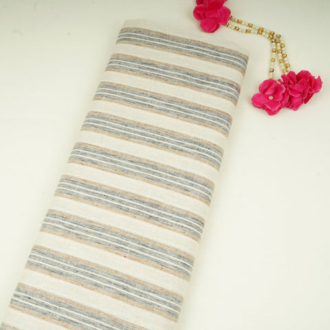 Off White with Charcoal Grey Stripes Linen Fabric RS-31220