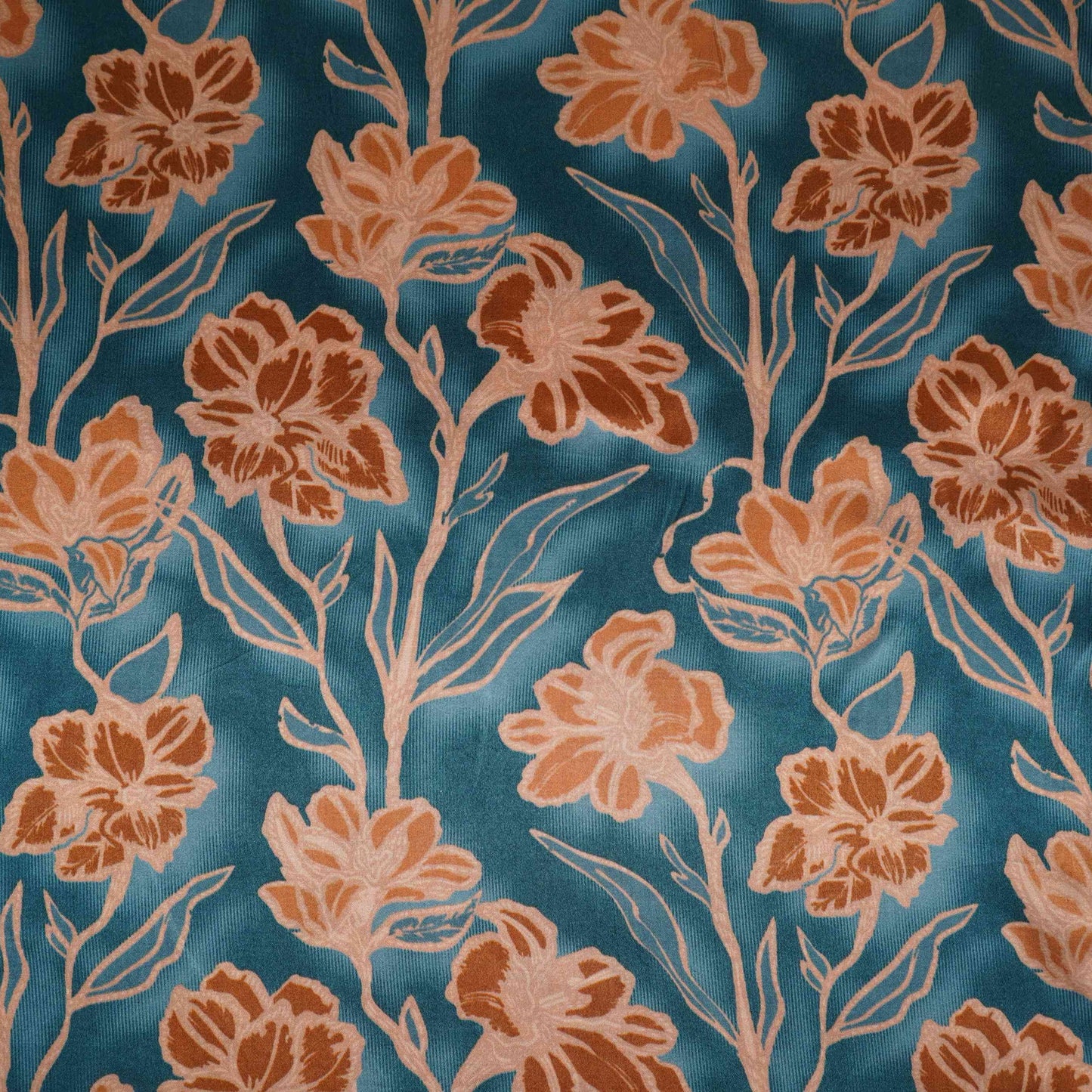 Teal Blue floral print Bemberg Modal Silk Fabric KTP-31428